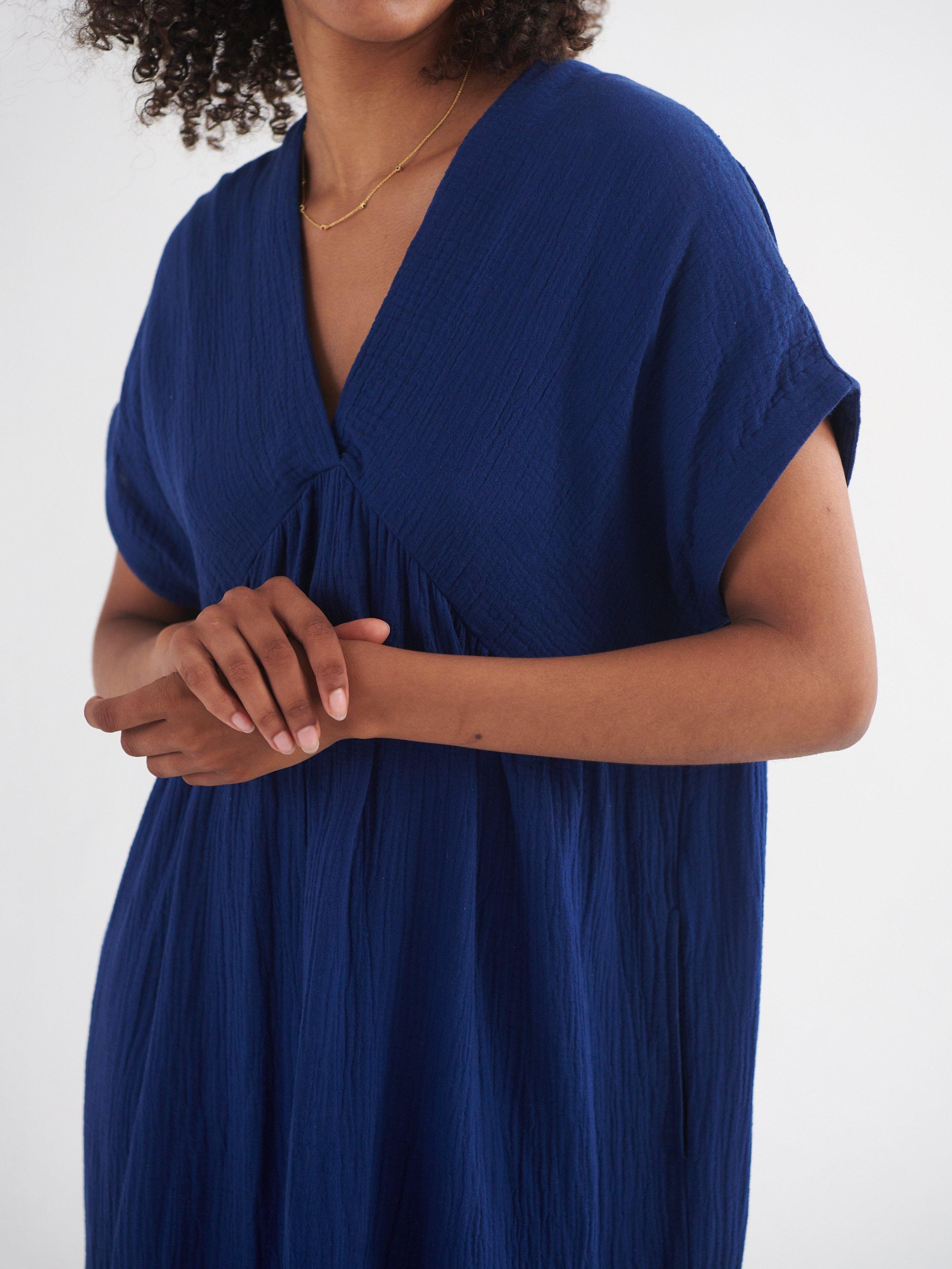 Product image 5 of 7, which shows NRBY Gia Double Cloth Tiered Dress, Navy, XS