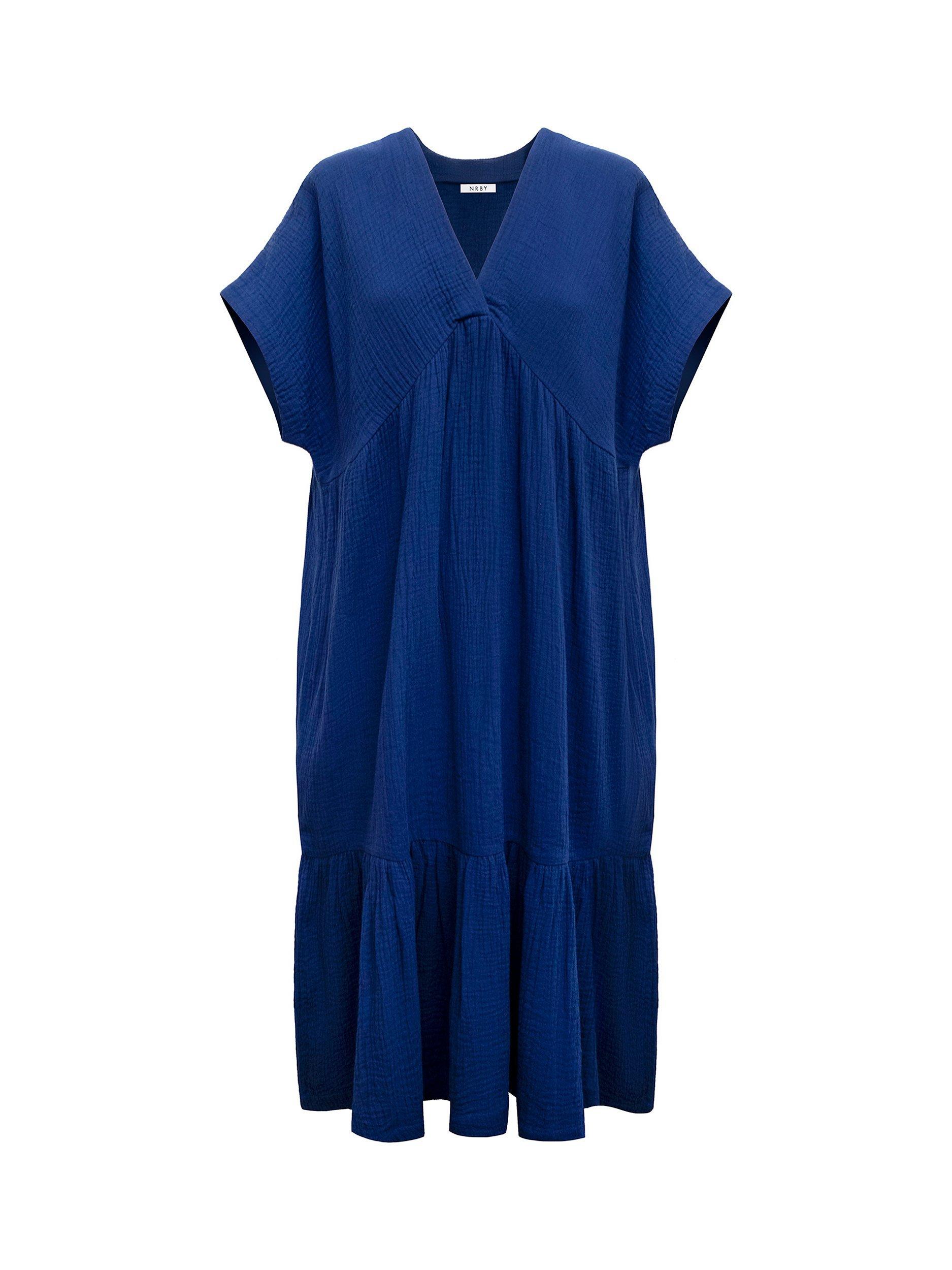Product image 7 of 7, which shows NRBY Gia Double Cloth Tiered Dress, Navy, XS