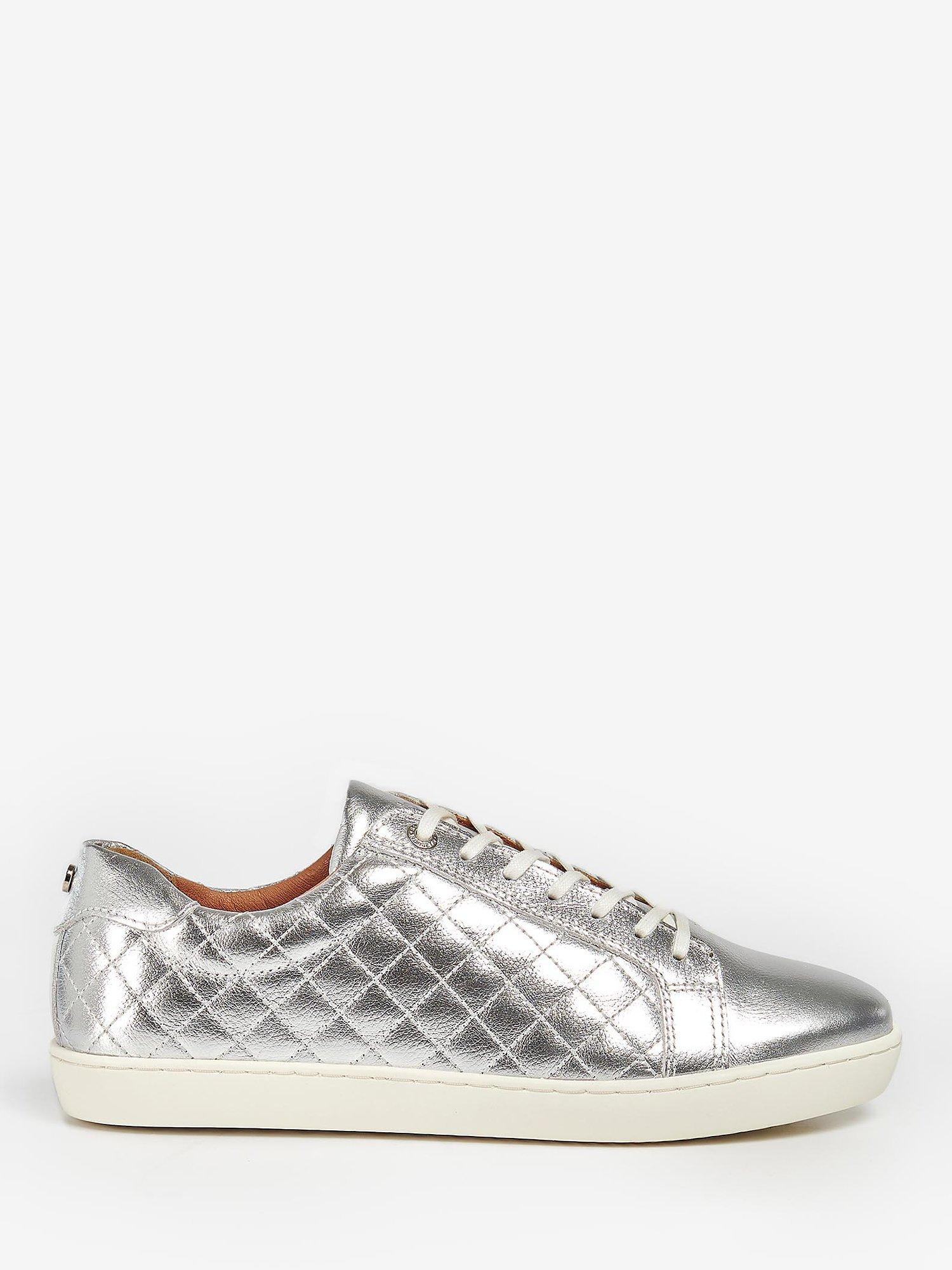 Barbour Cosmos Quilted Leather Trainers, Silver Metallic