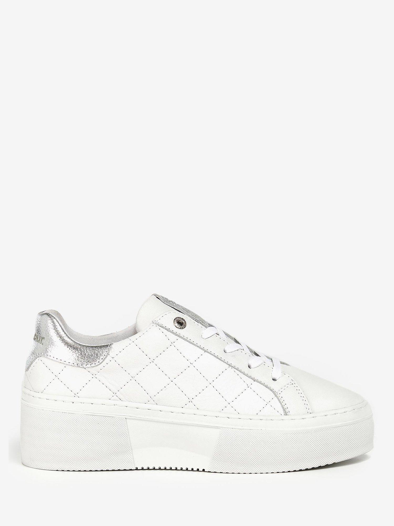 Barbour Darla Leather Diamond Quilted Flatform Trainers, White/Waterfall