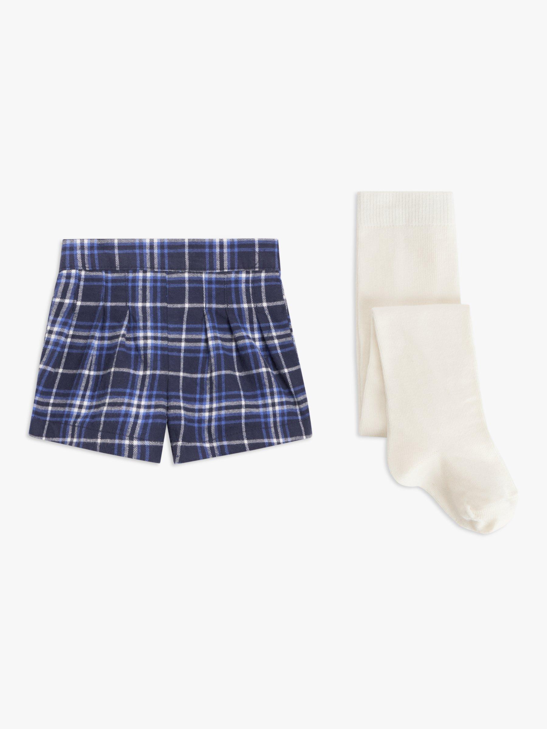 John Lewis Baby Tartan Shorts & Tights Set, Blue/Multi