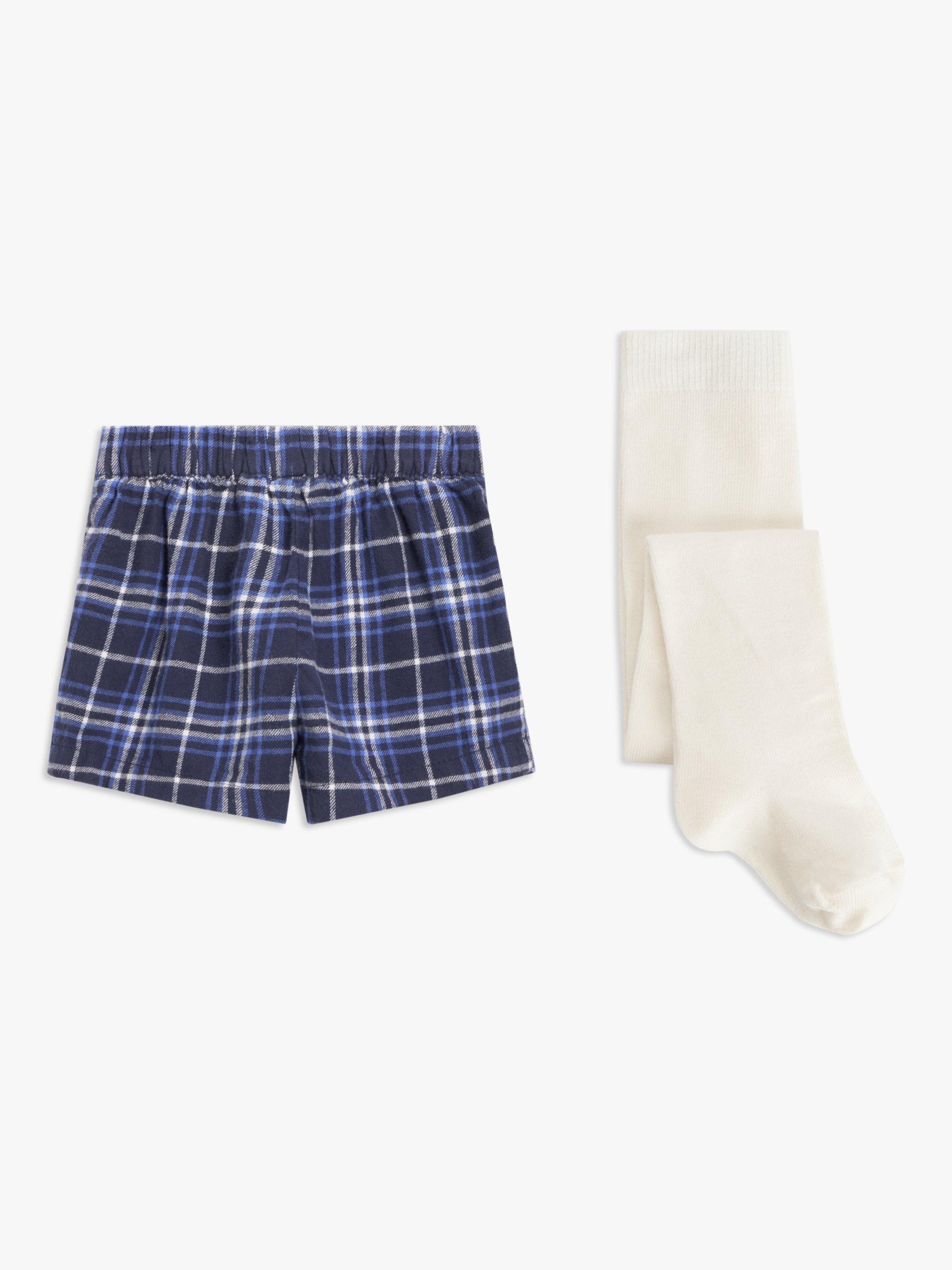 John Lewis Baby Tartan Shorts & Tights Set, Blue/Multi, 3-6 months