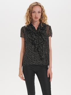 Saint Tropez Lilly Short Sleeve Ruffle Neck Blouse, Dot Black, Dot Black