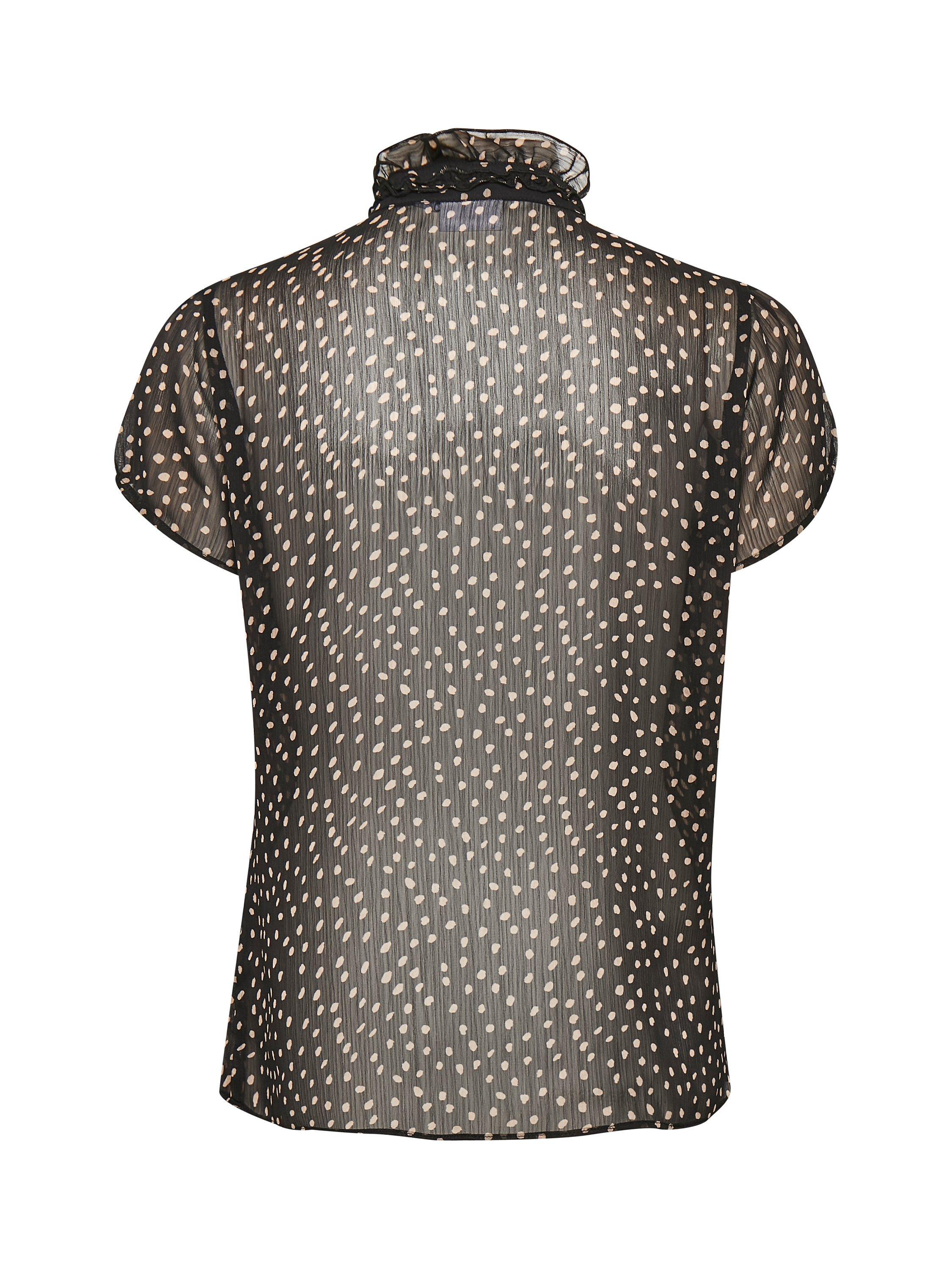 Product image 6 of 7, which shows Saint Tropez Lilly Short Sleeve Ruffle Neck Blouse, Dot Black, XS