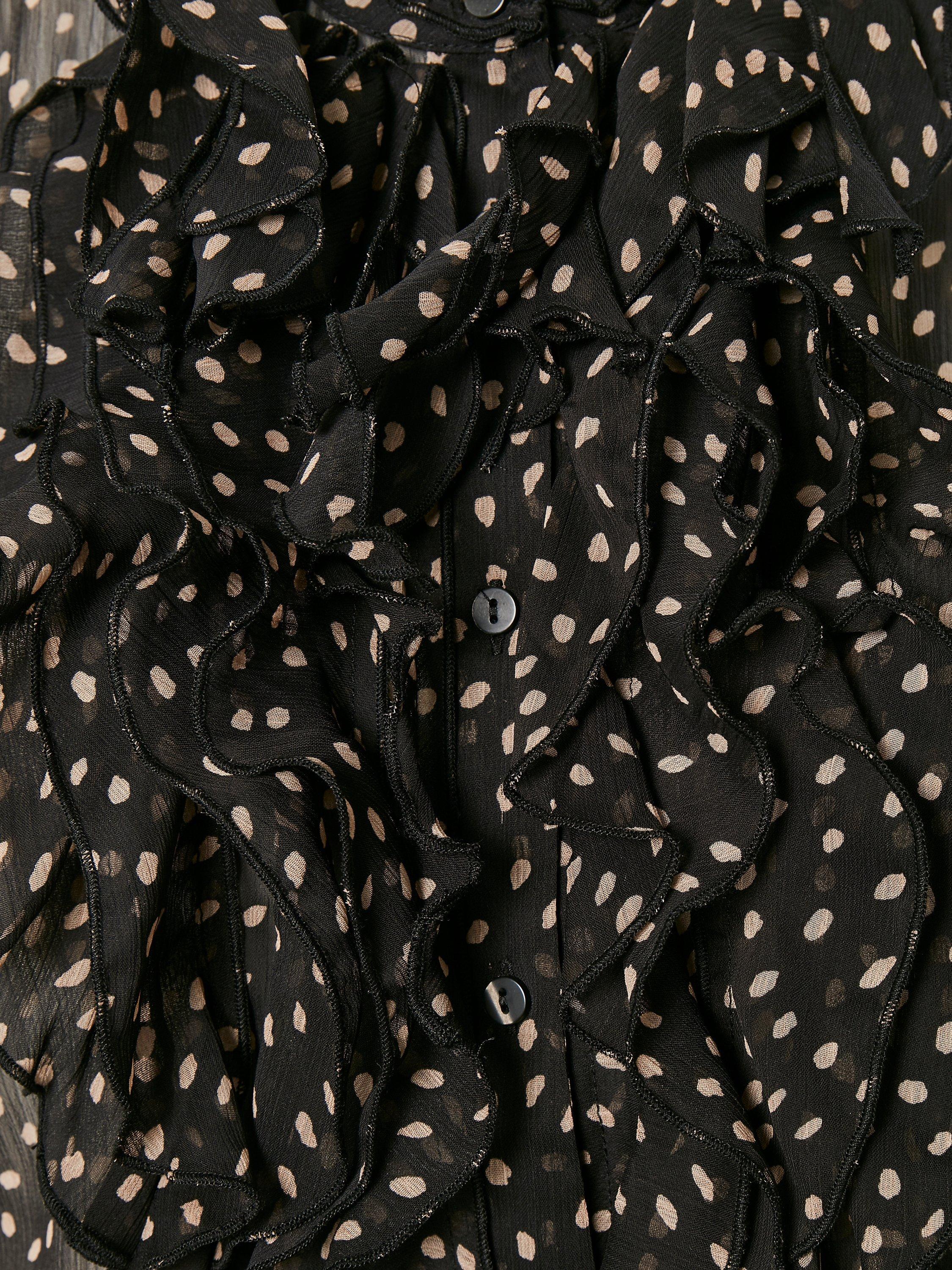 Product image 7 of 7, which shows Saint Tropez Lilly Short Sleeve Ruffle Neck Blouse, Dot Black, XS