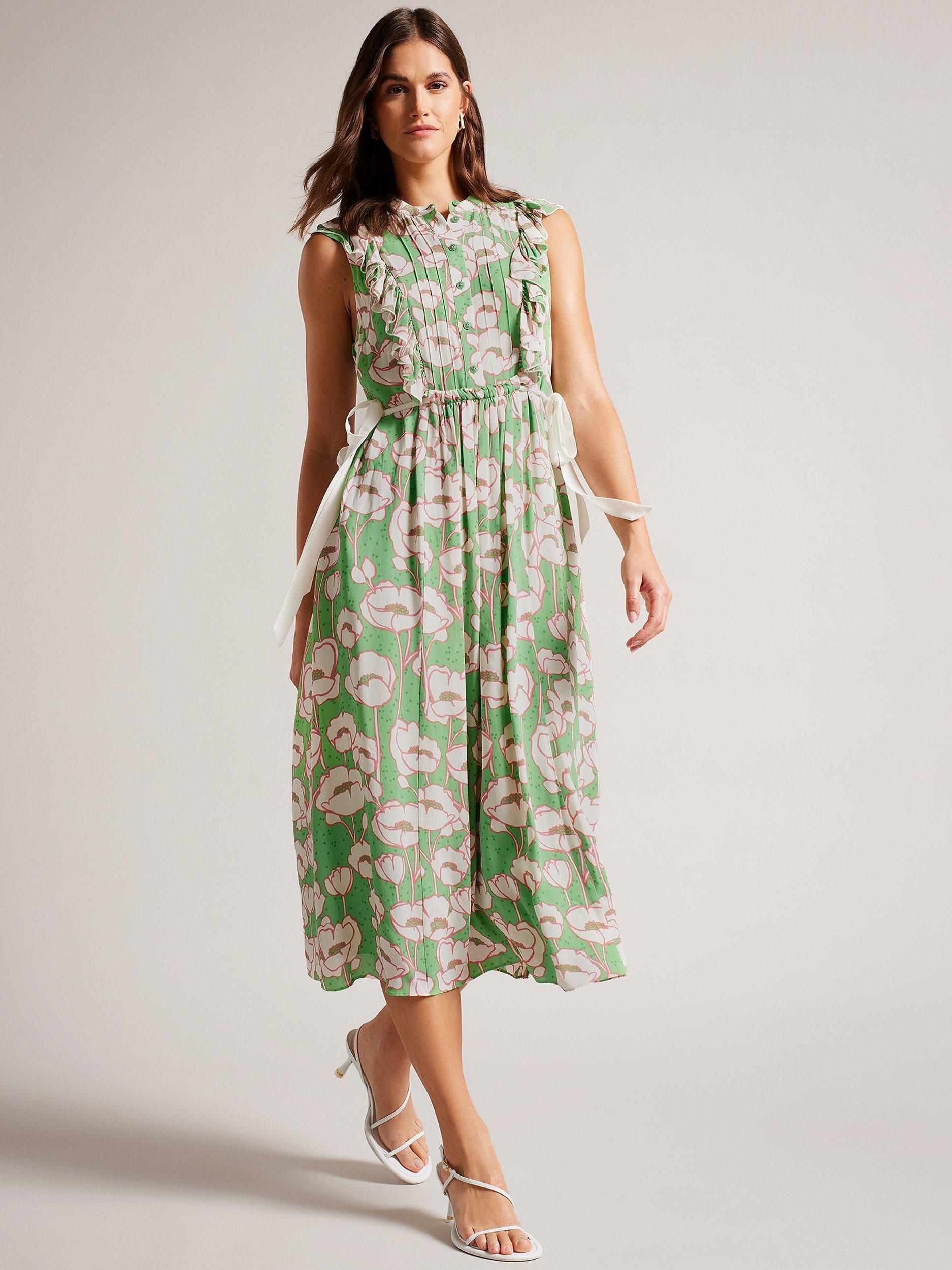Ted Baker Tindraa Floral Frill Midi Dress, Green