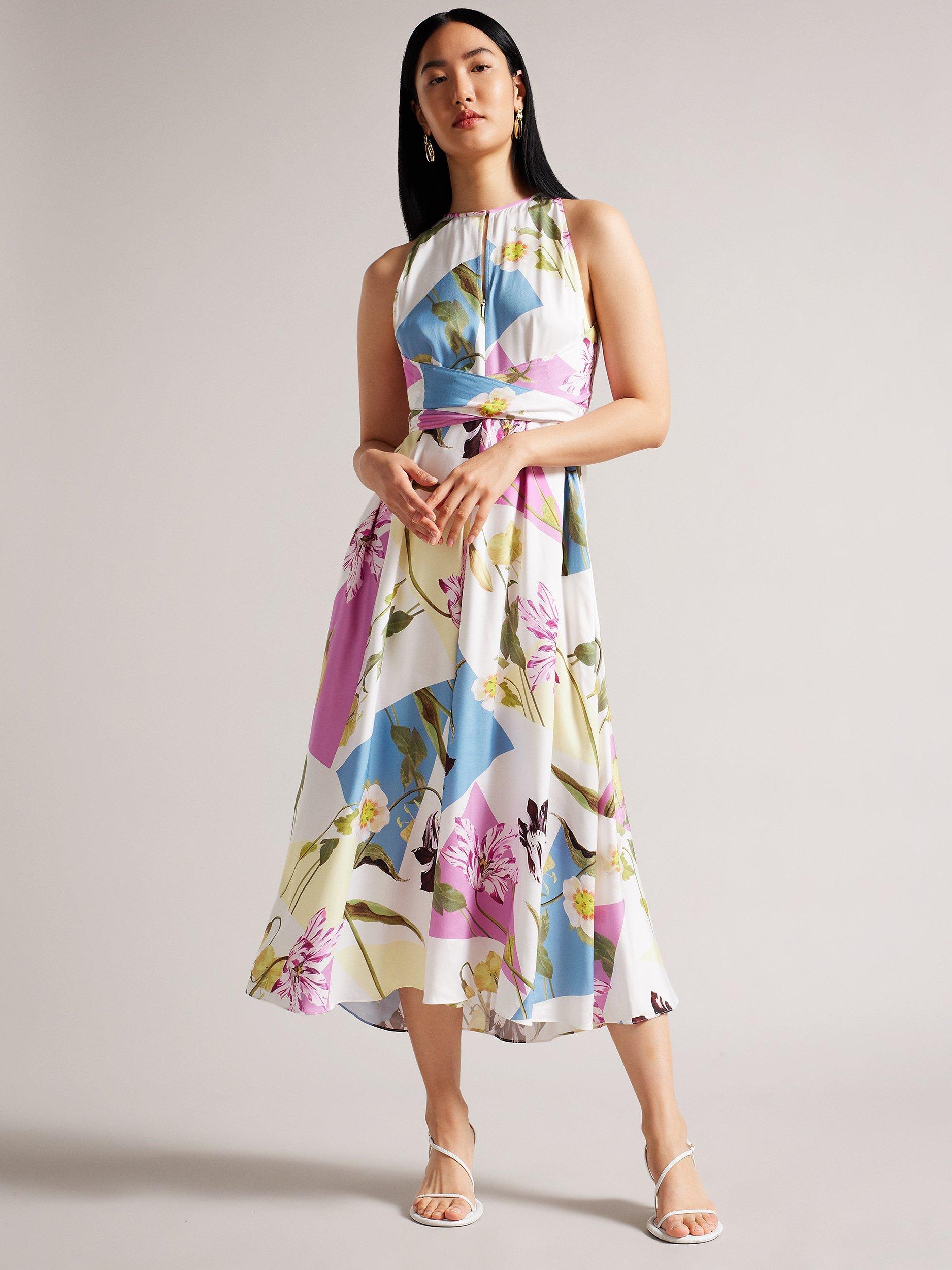 Ted Baker Saanvii Floral Flared Midi Dress, White/Multi