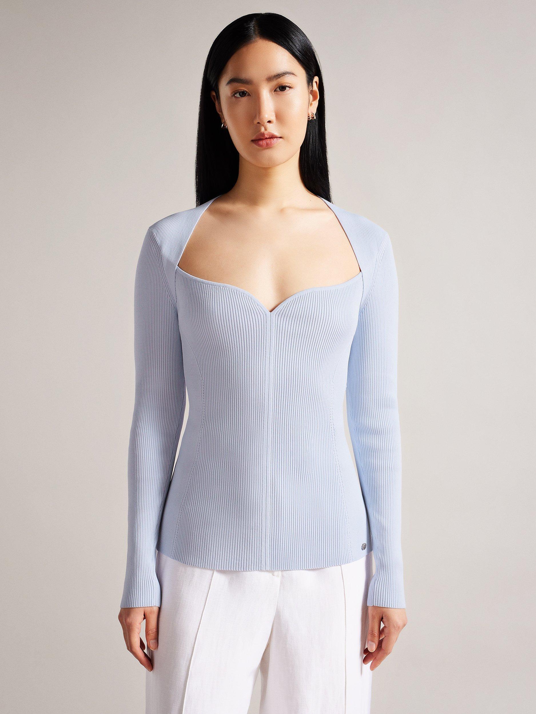 Ted Baker Helenh Sweetheart Neckline Knitted Top, Baby Blue