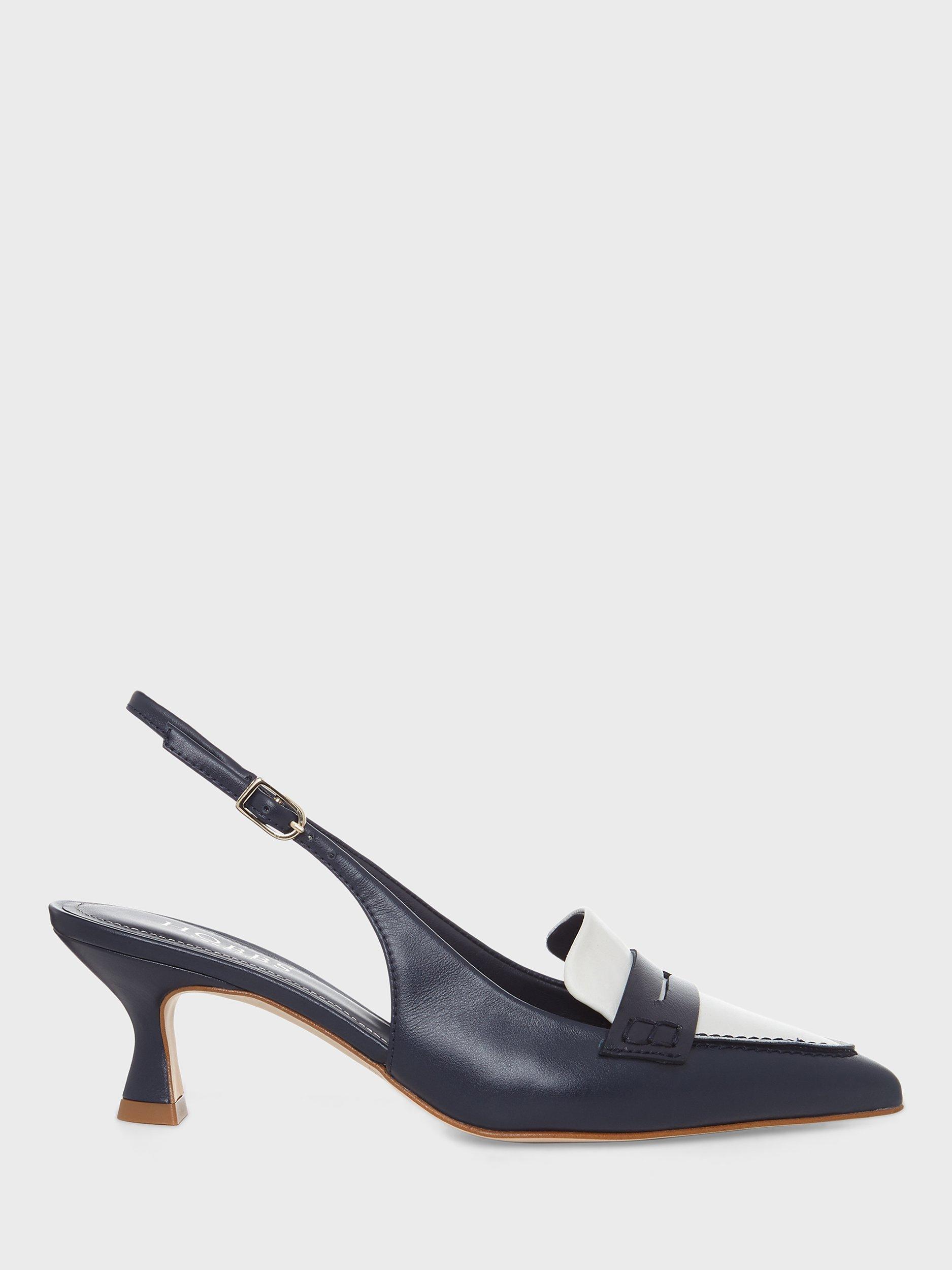 Hobbs Mischa Leather Slingback Court Shoes, Navy/Ivory