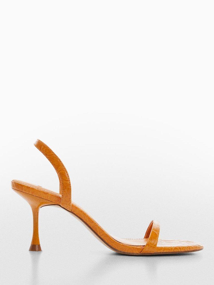 Mango Goru Heel Croc-Effect Sandals, Medium Yellow