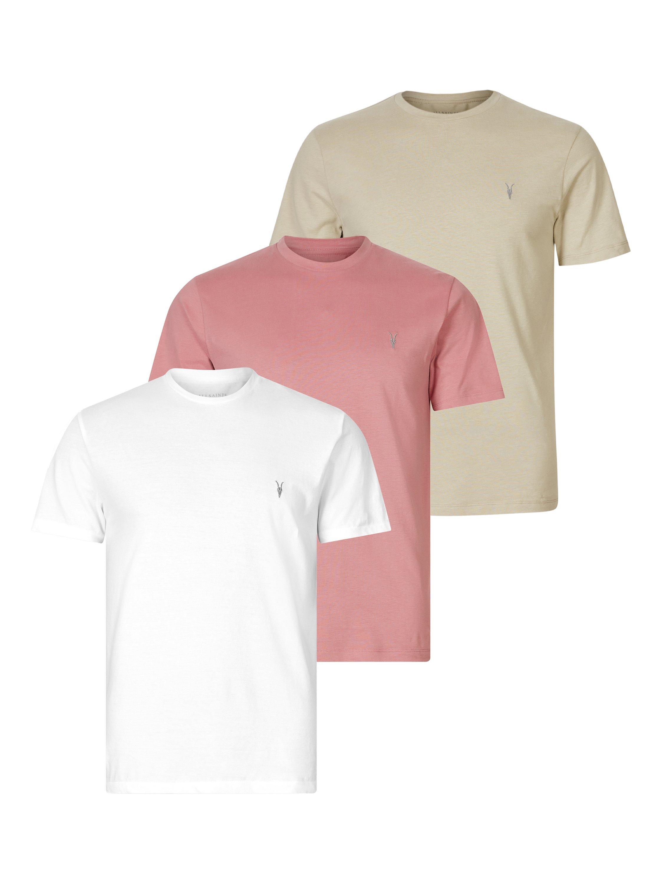 AllSaints Brace Short Sleeve Crew Neck T-Shirt, Pack of 3, Green/Pink/Opt Wht