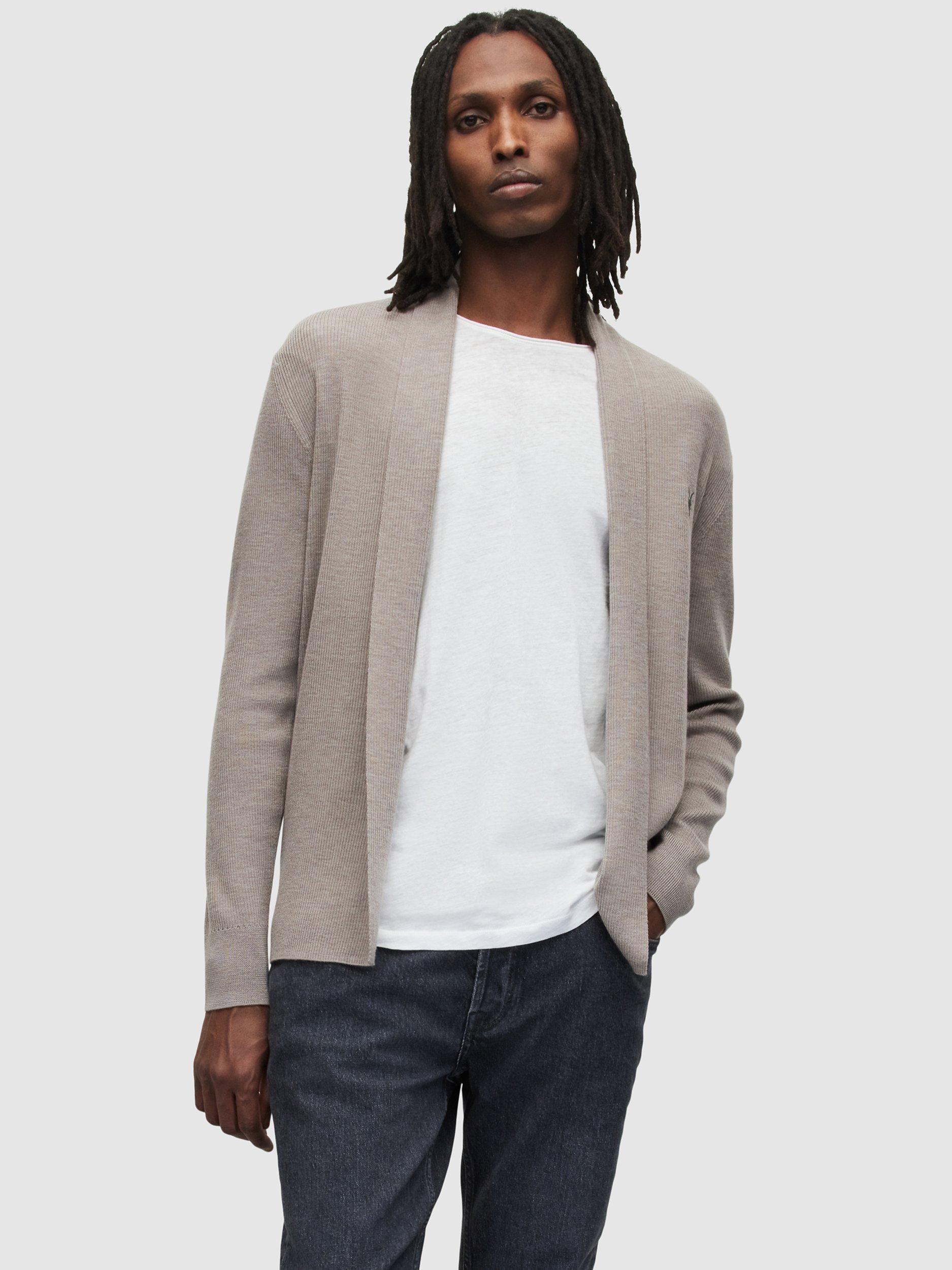 AllSaints Mode Merino Cardigan, Wood Brown Marl