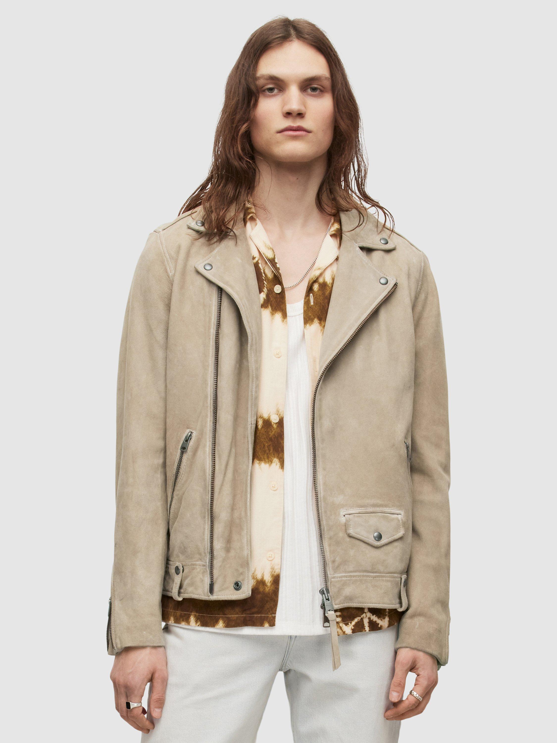 AllSaints Milo Suede Biker Jacket, Pampas White