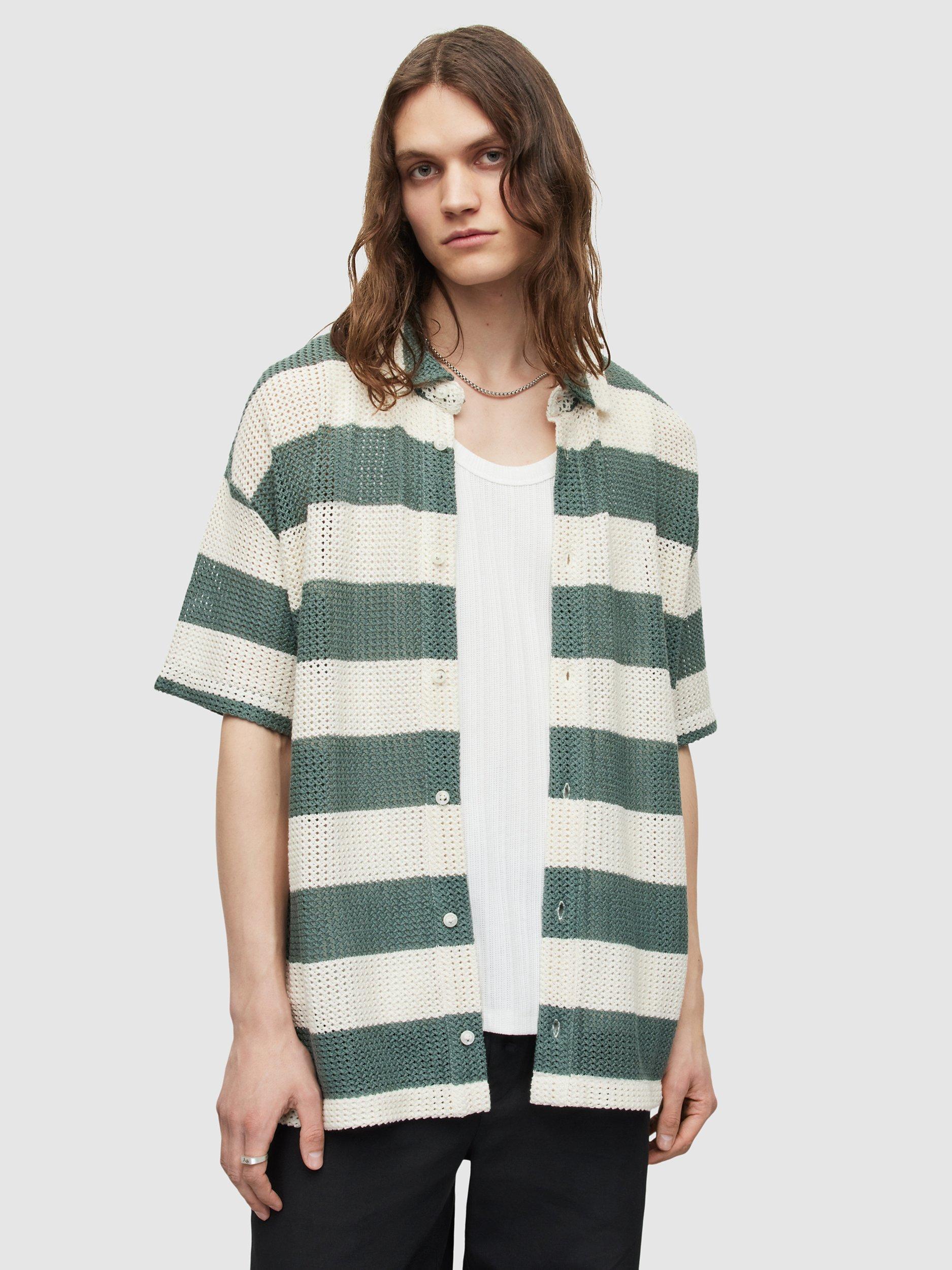 AllSaints Munroe Short Sleeve Shirt, Chlk Wht/Green