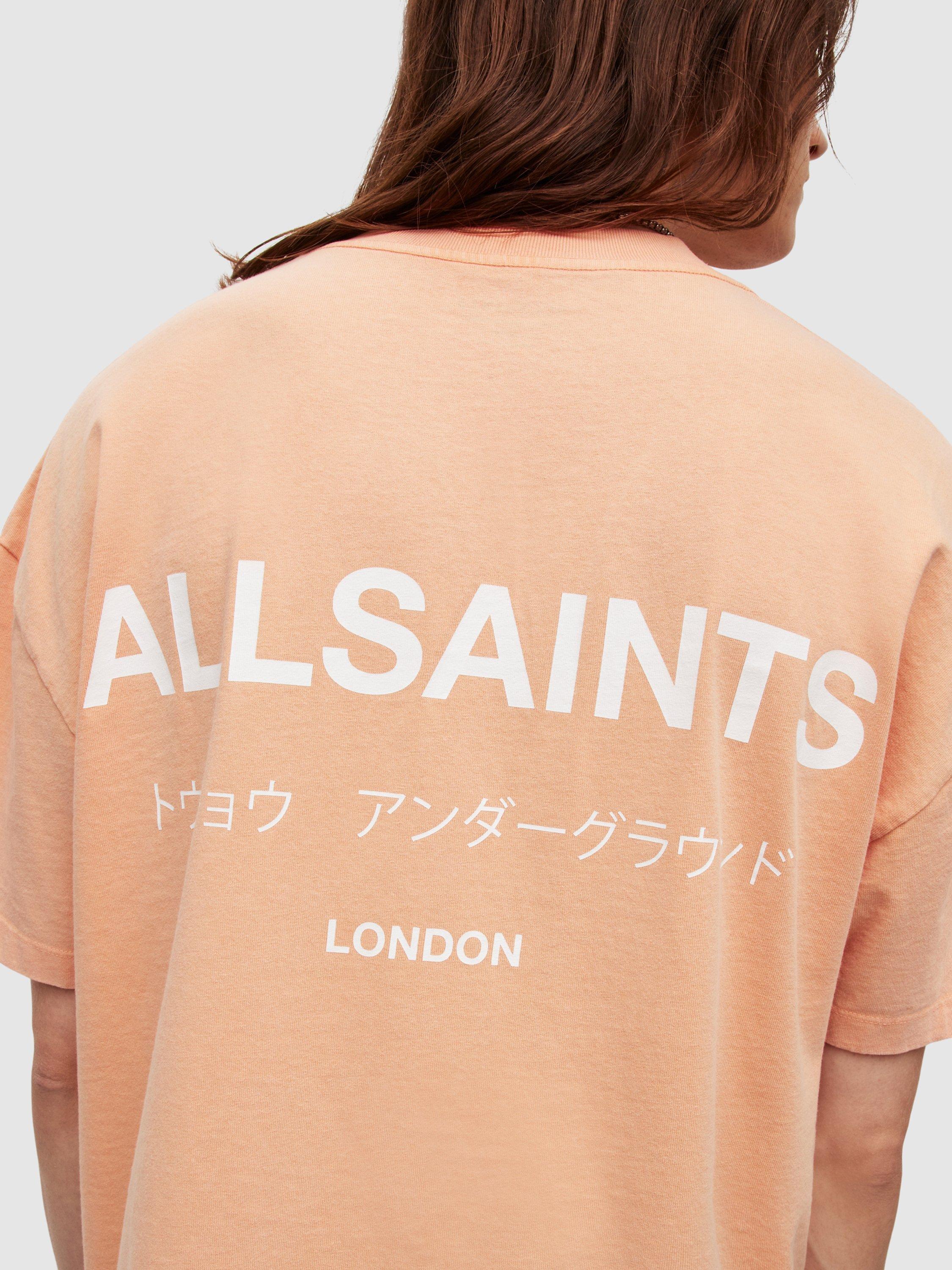 Product image 6 of 10, which shows AllSaints Underground T-Shirt, Orange/Cala White, XS