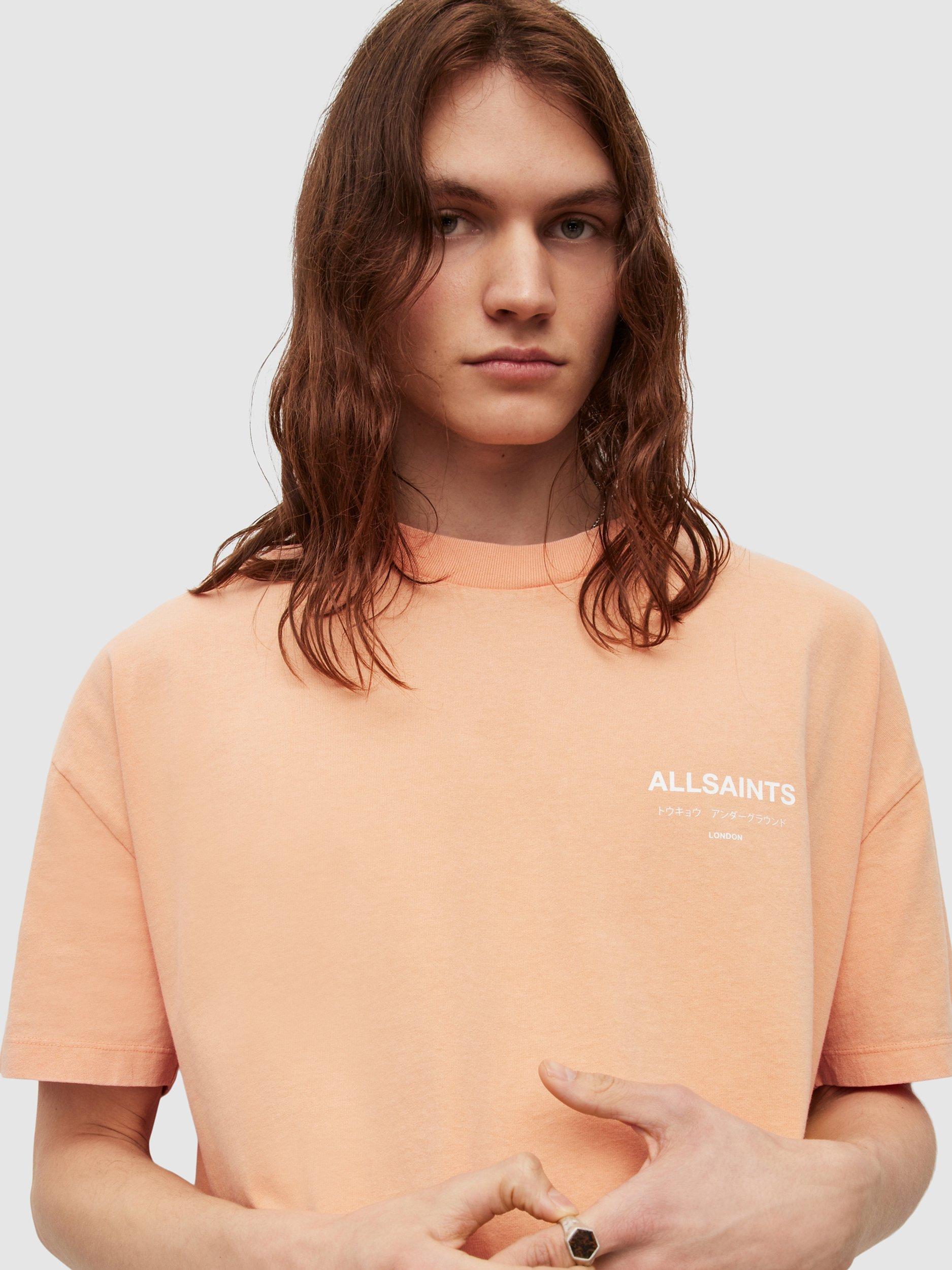 Product image 7 of 10, which shows AllSaints Underground T-Shirt, Orange/Cala White, XS