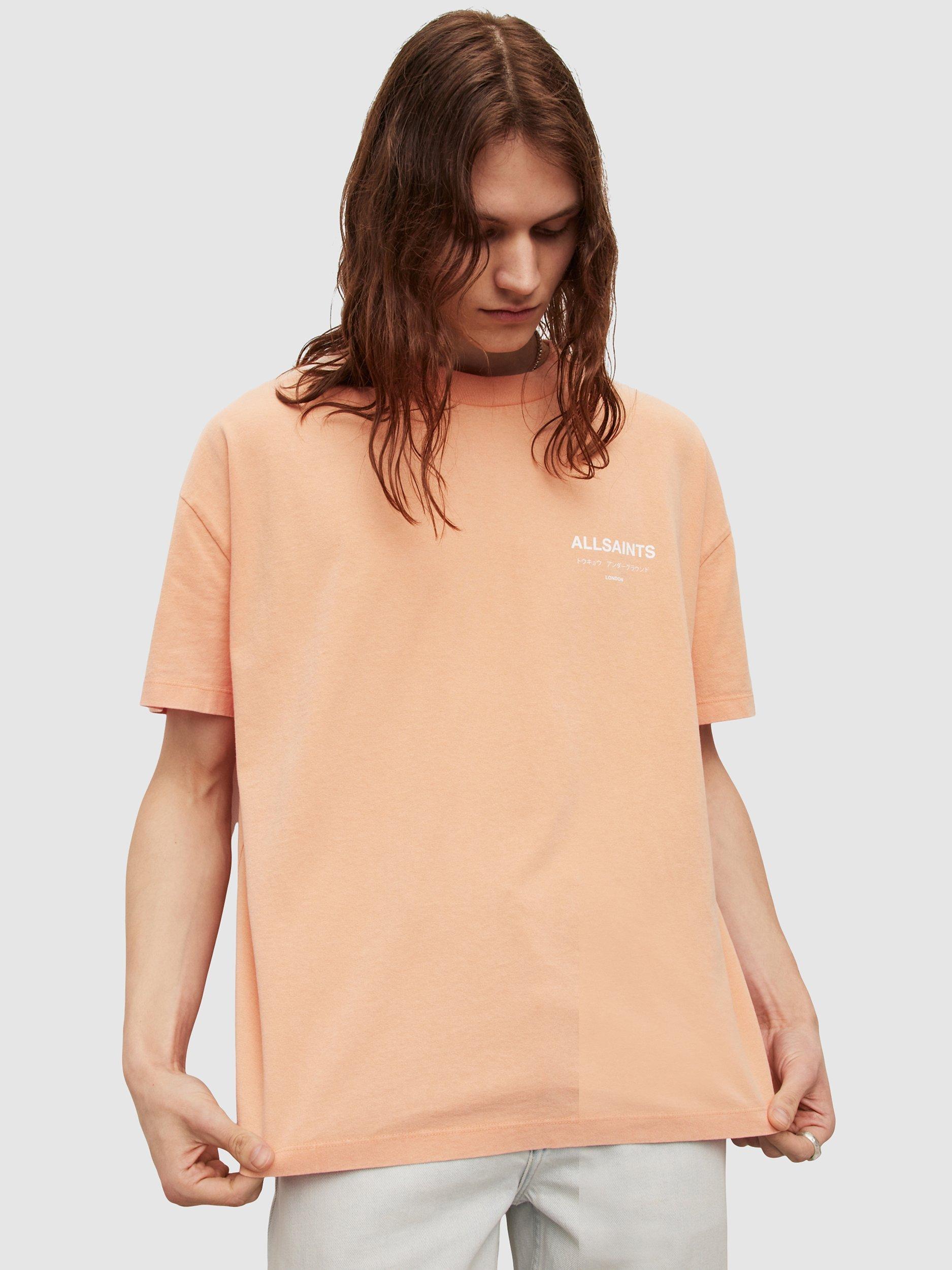 Product image 8 of 10, which shows AllSaints Underground T-Shirt, Orange/Cala White, XS