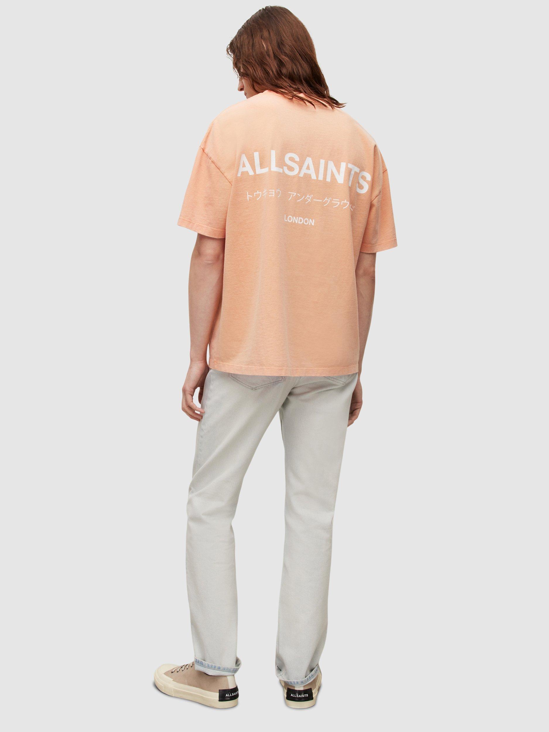 Product image 9 of 10, which shows AllSaints Underground T-Shirt, Orange/Cala White, XS