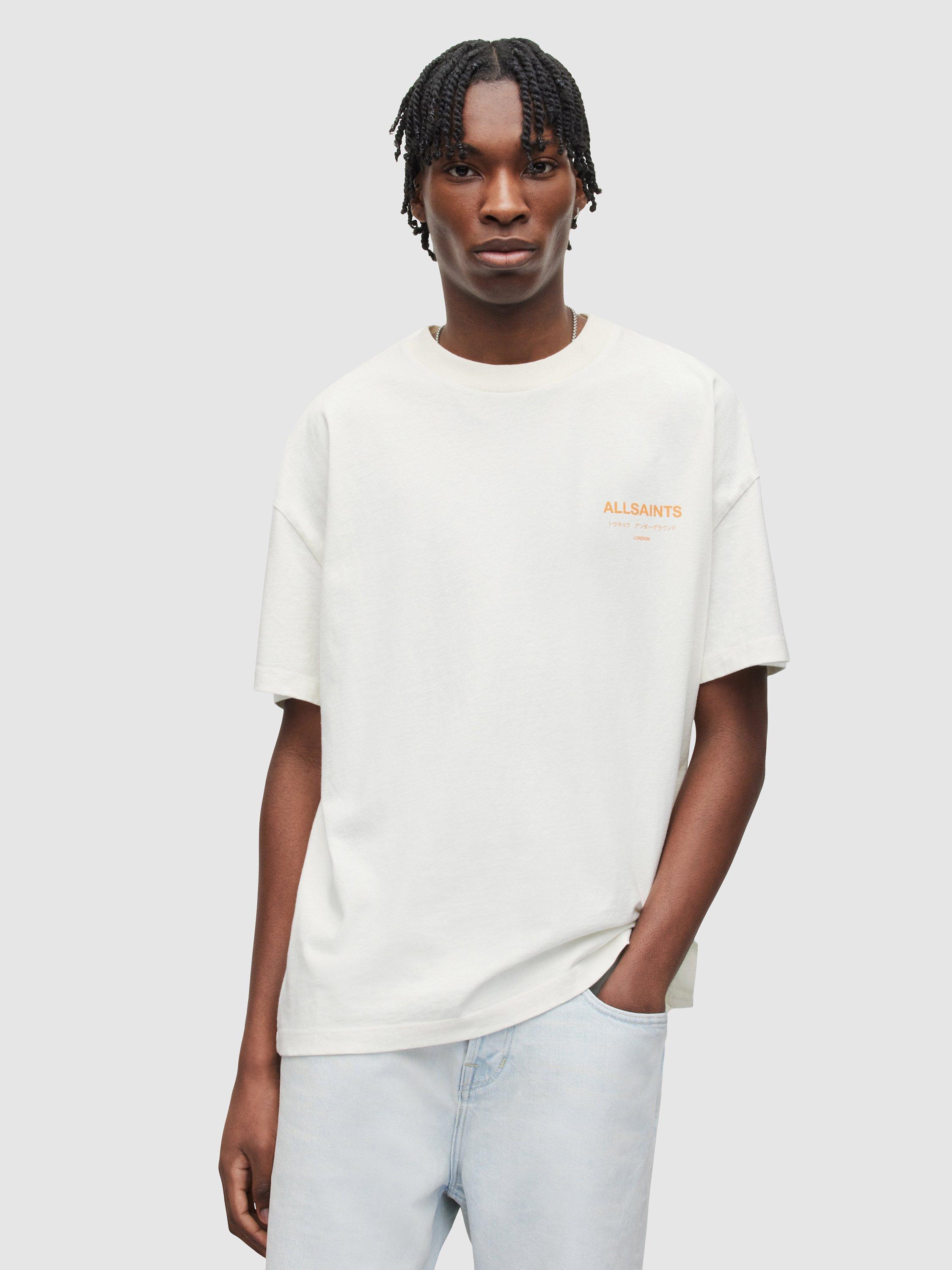AllSaints Underground T-Shirt, Ashen White/Orange