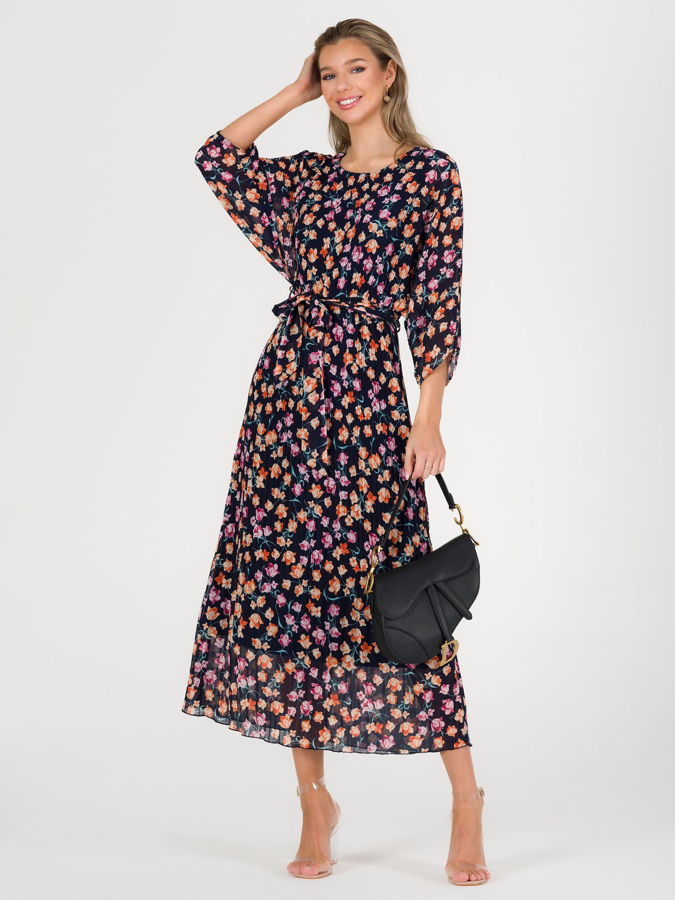 Jolie Moi Chiffon Floral Midi Dress, Navy