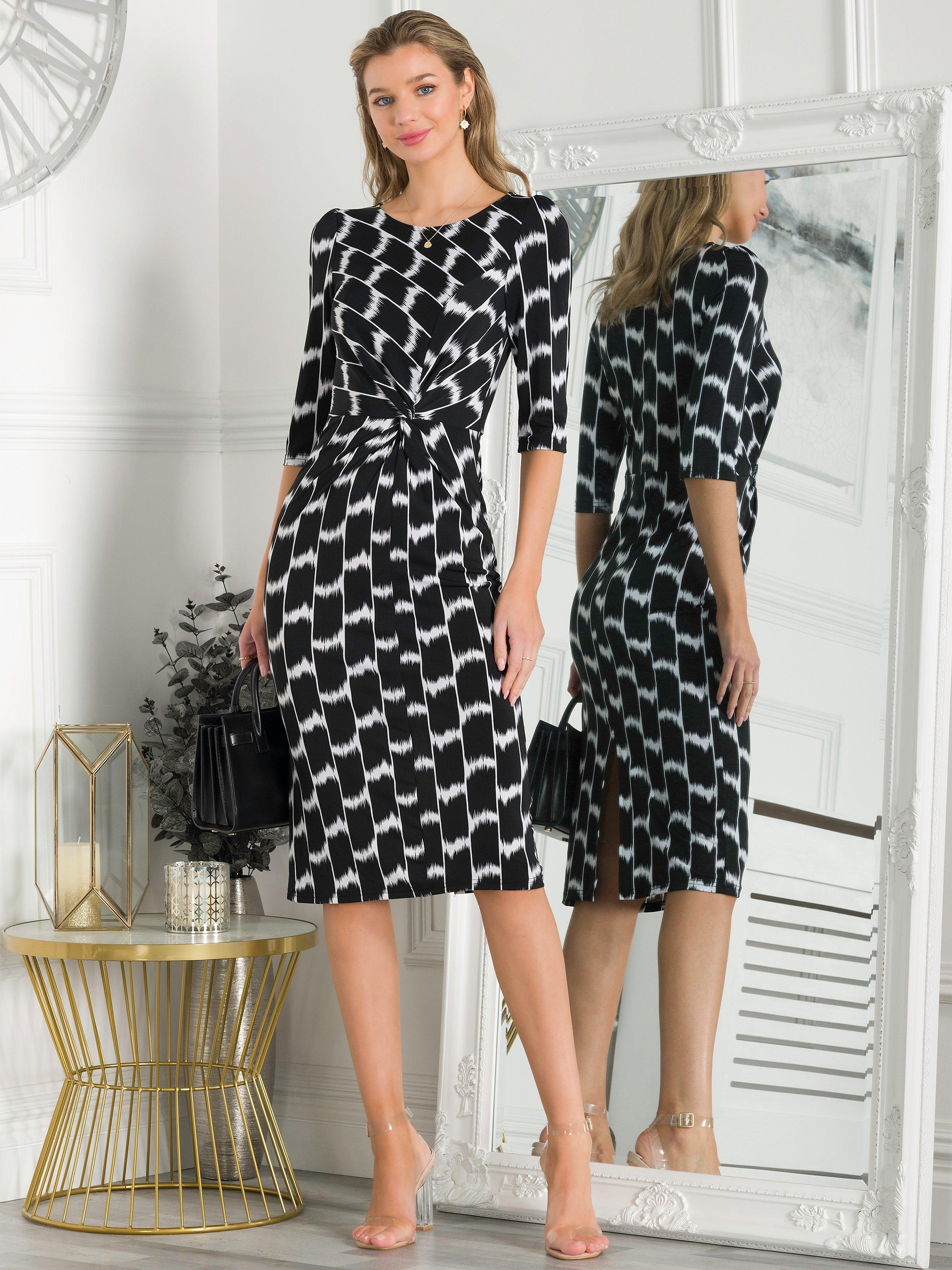Jolie Moi Qyara Jersey Twist Bodycon Midi Dress, Black Geo