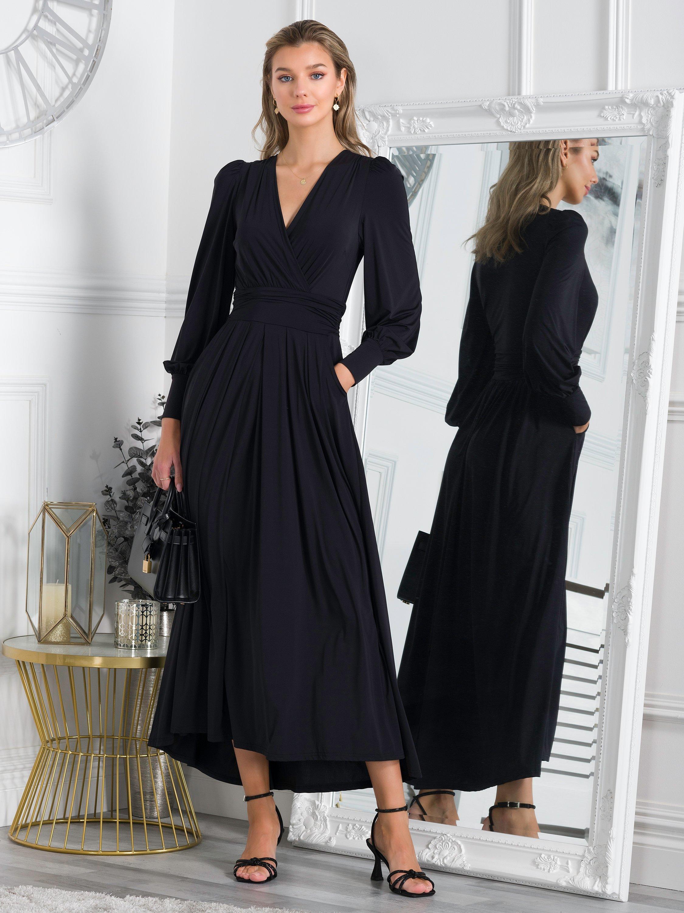 Jolie Moi Rachelle Wrap Neckline Maxi Dress, Black