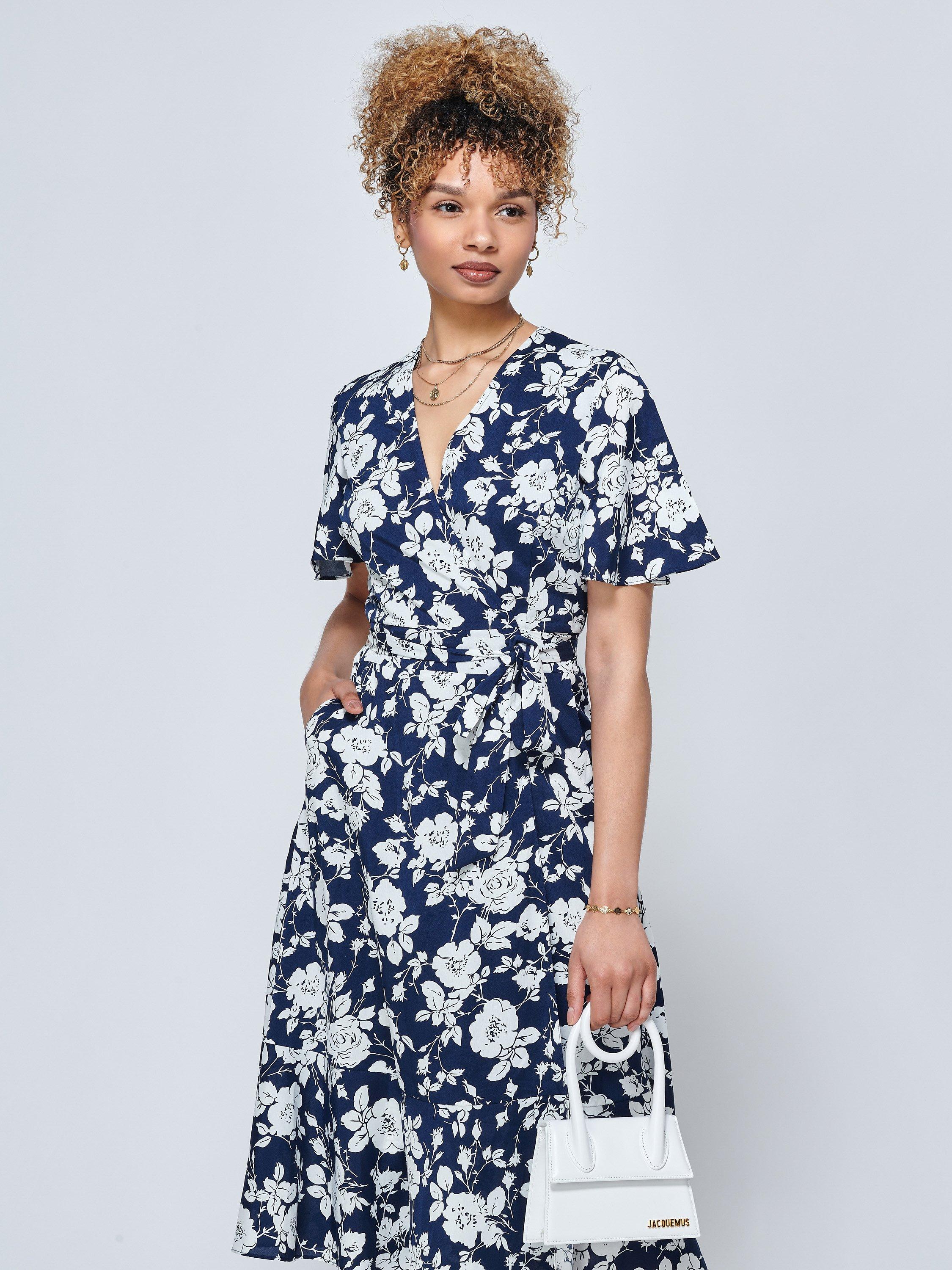 Jolie Moi Wylla Floral Wrap Dress, Navy