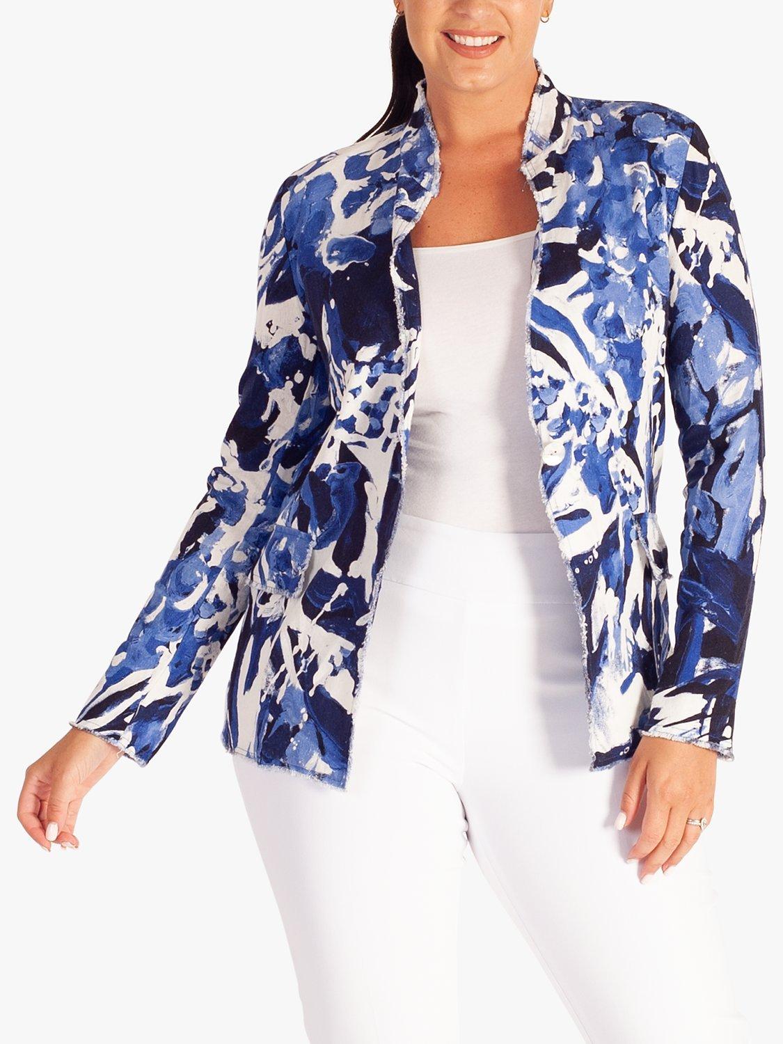 chesca Garden Print Linen Blend Jacket, Marine/White