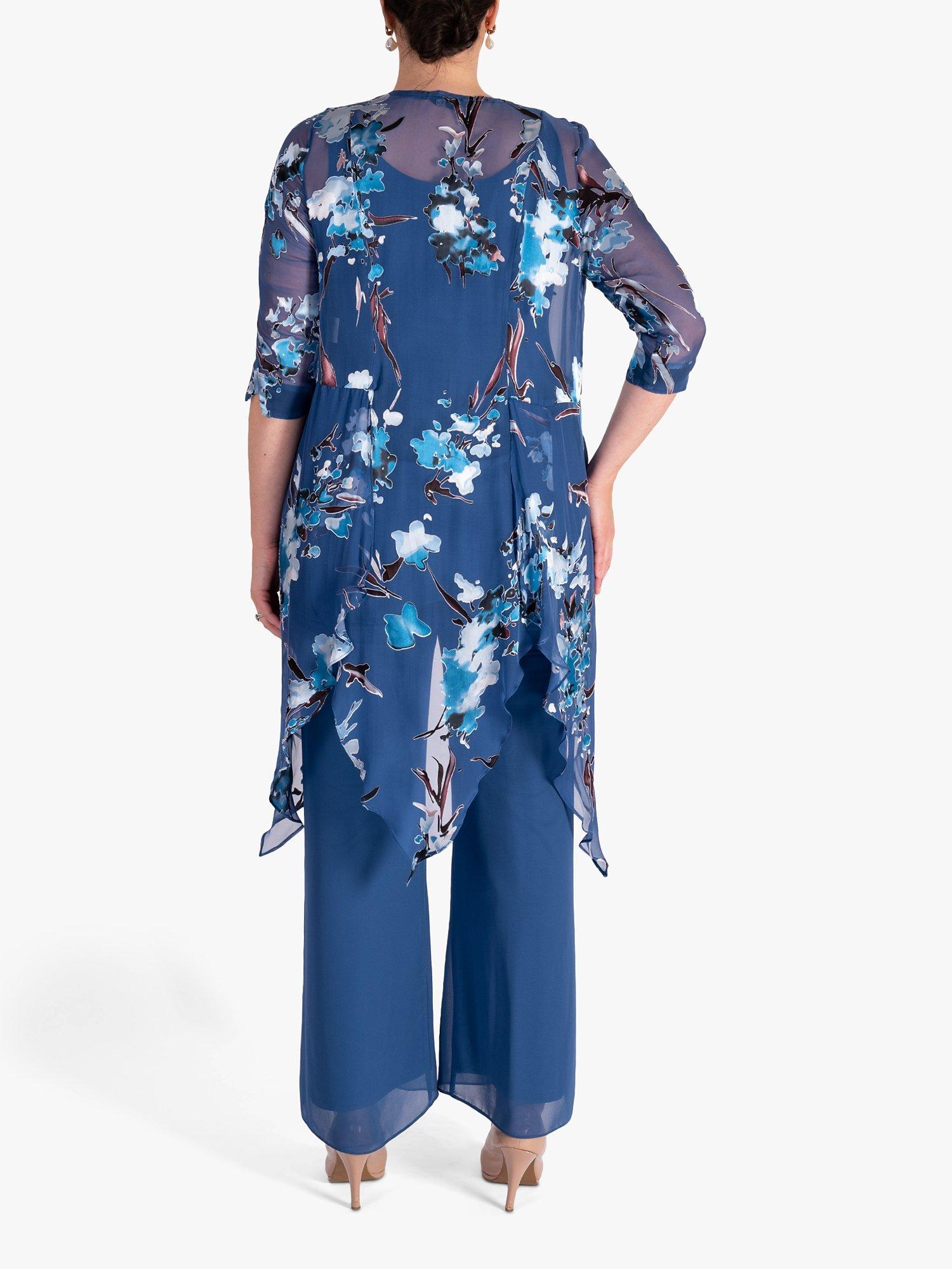 chesca Pixie Floral Silk Blend Chiffon Coat, Bluebird/Multi, 14