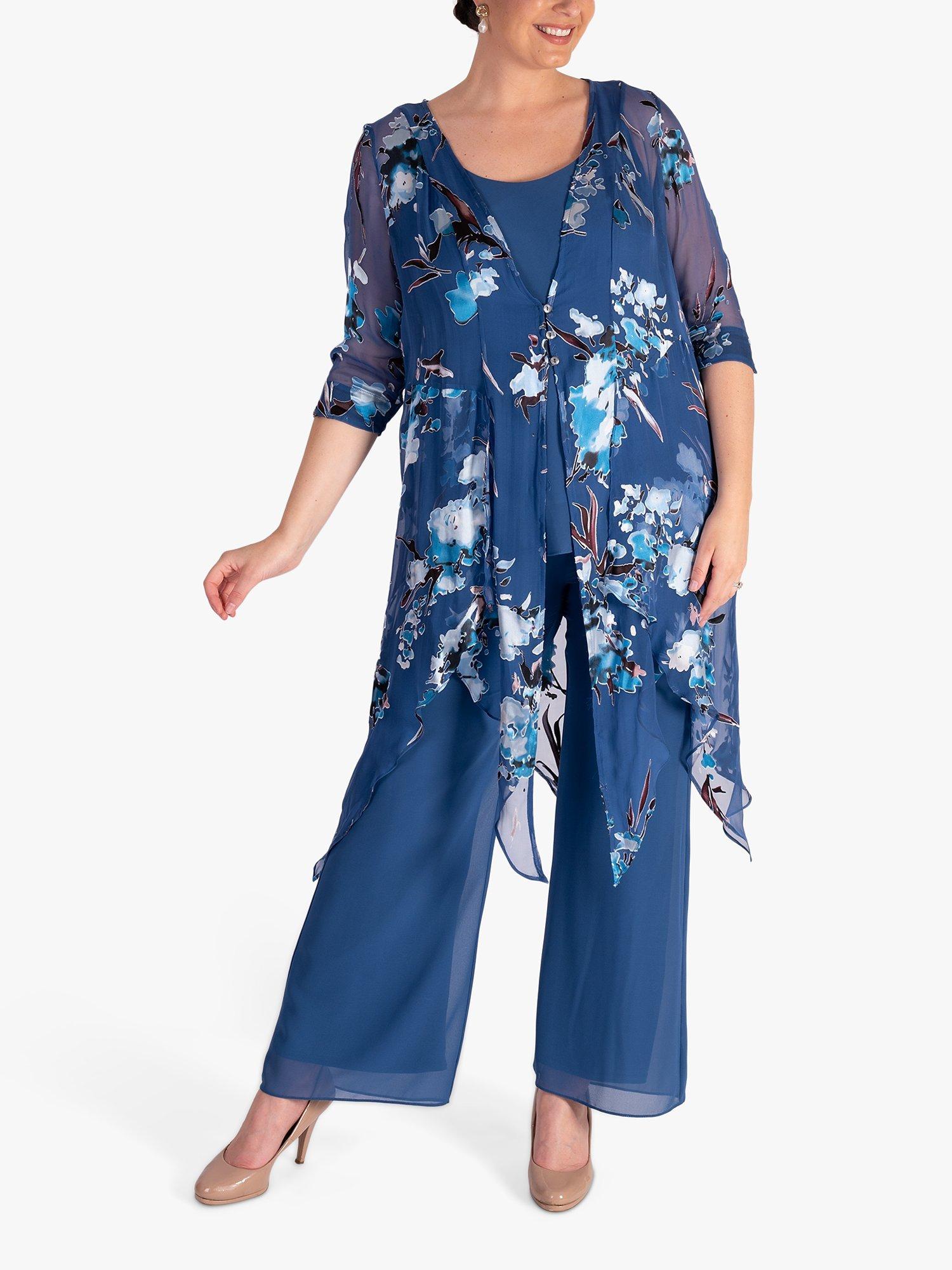 chesca Pixie Floral Silk Blend Chiffon Coat, Bluebird/Multi, 14