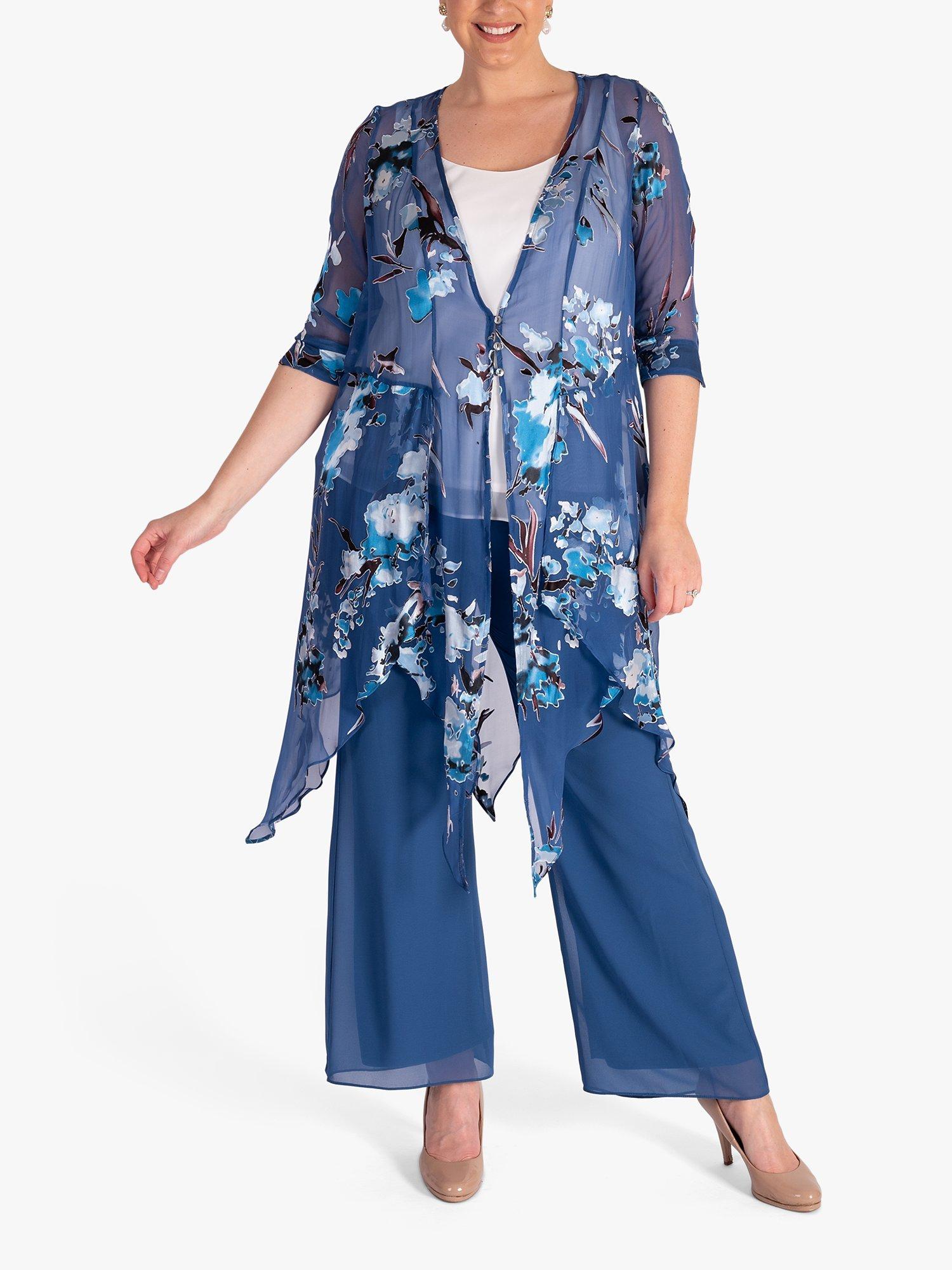 chesca Pixie Floral Silk Blend Chiffon Coat, Bluebird/Multi, 14