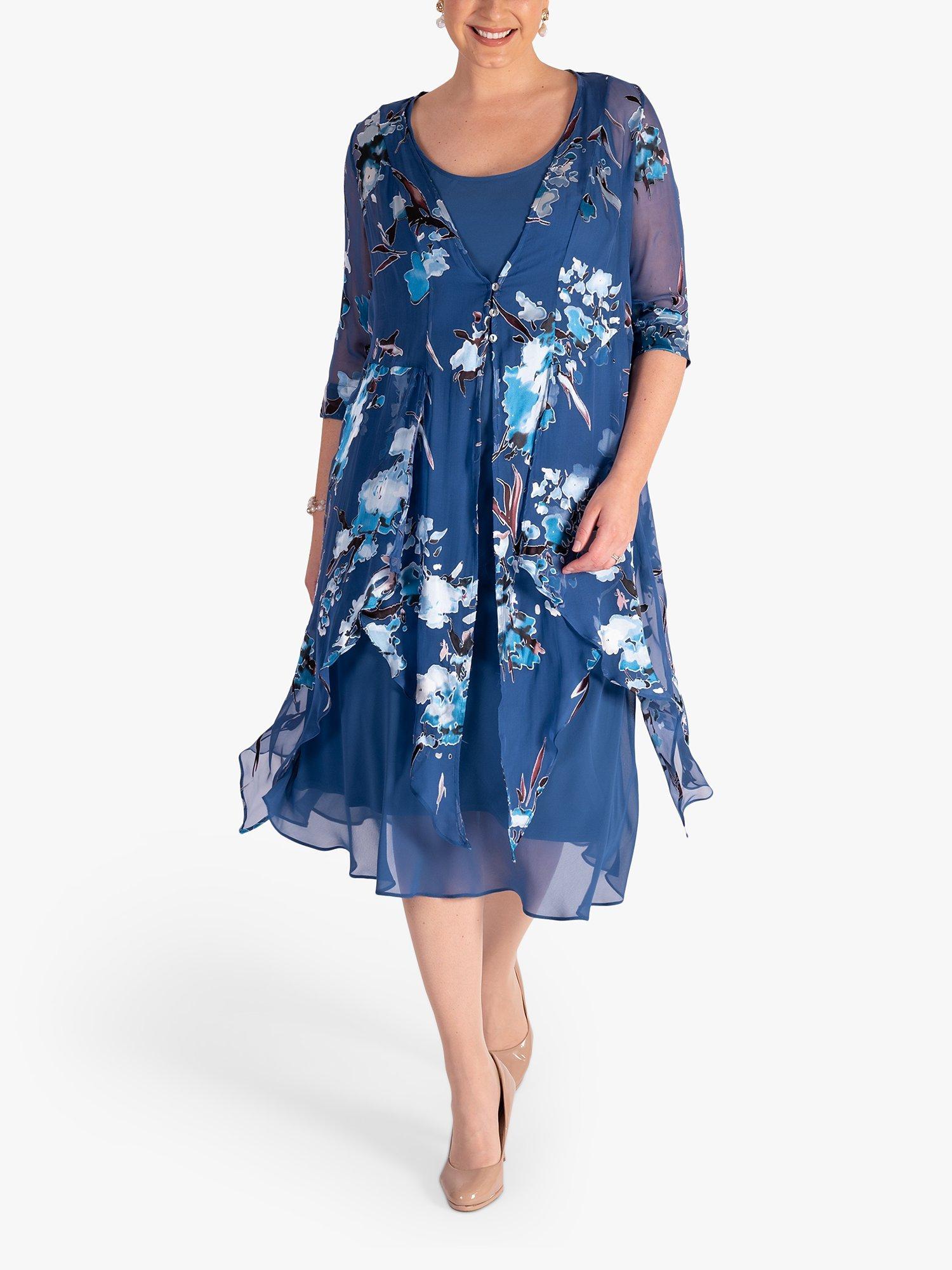 chesca Pixie Floral Silk Blend Chiffon Coat, Bluebird/Multi, 14