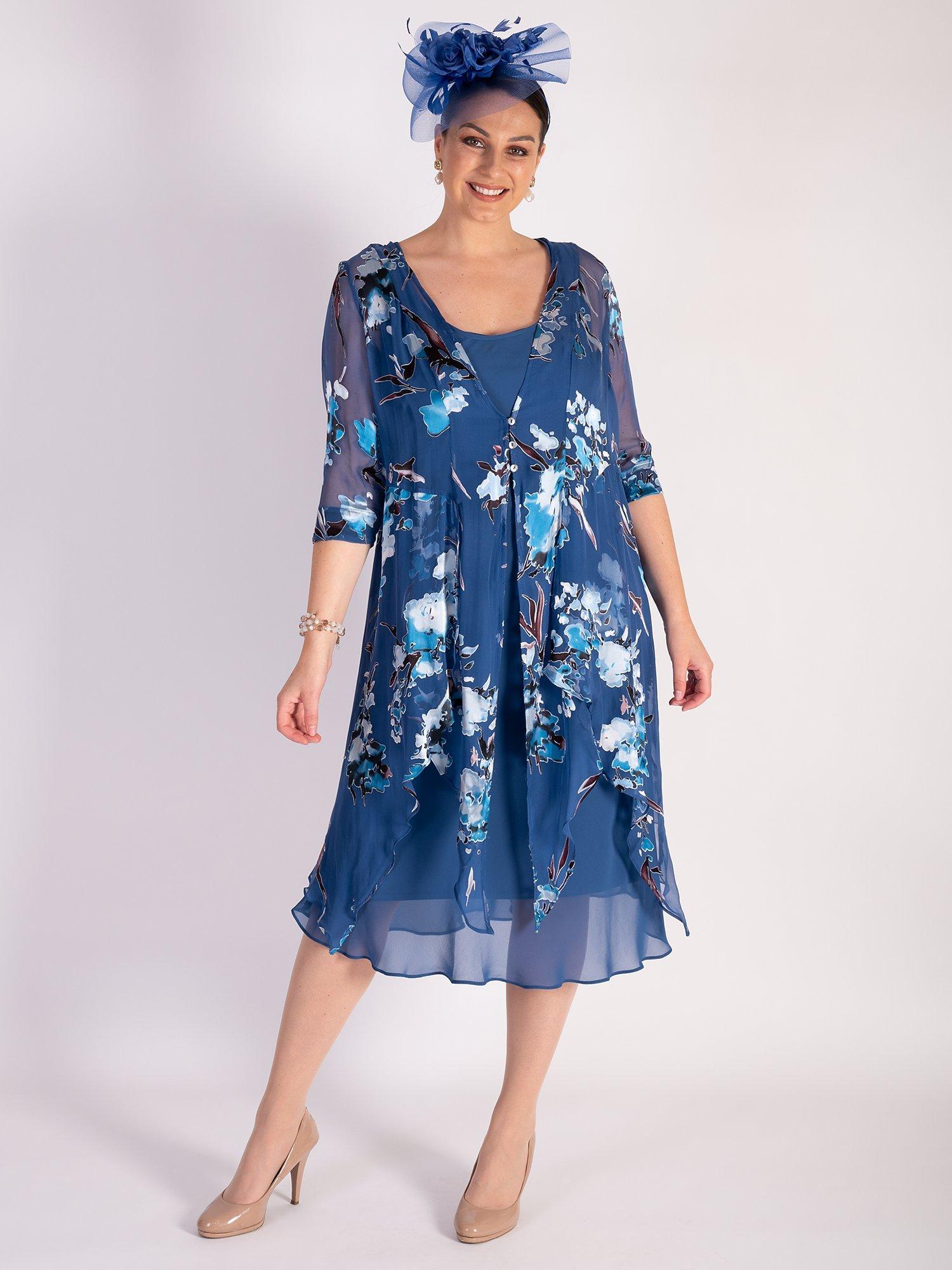 chesca Pixie Floral Silk Blend Chiffon Coat, Bluebird/Multi, 14