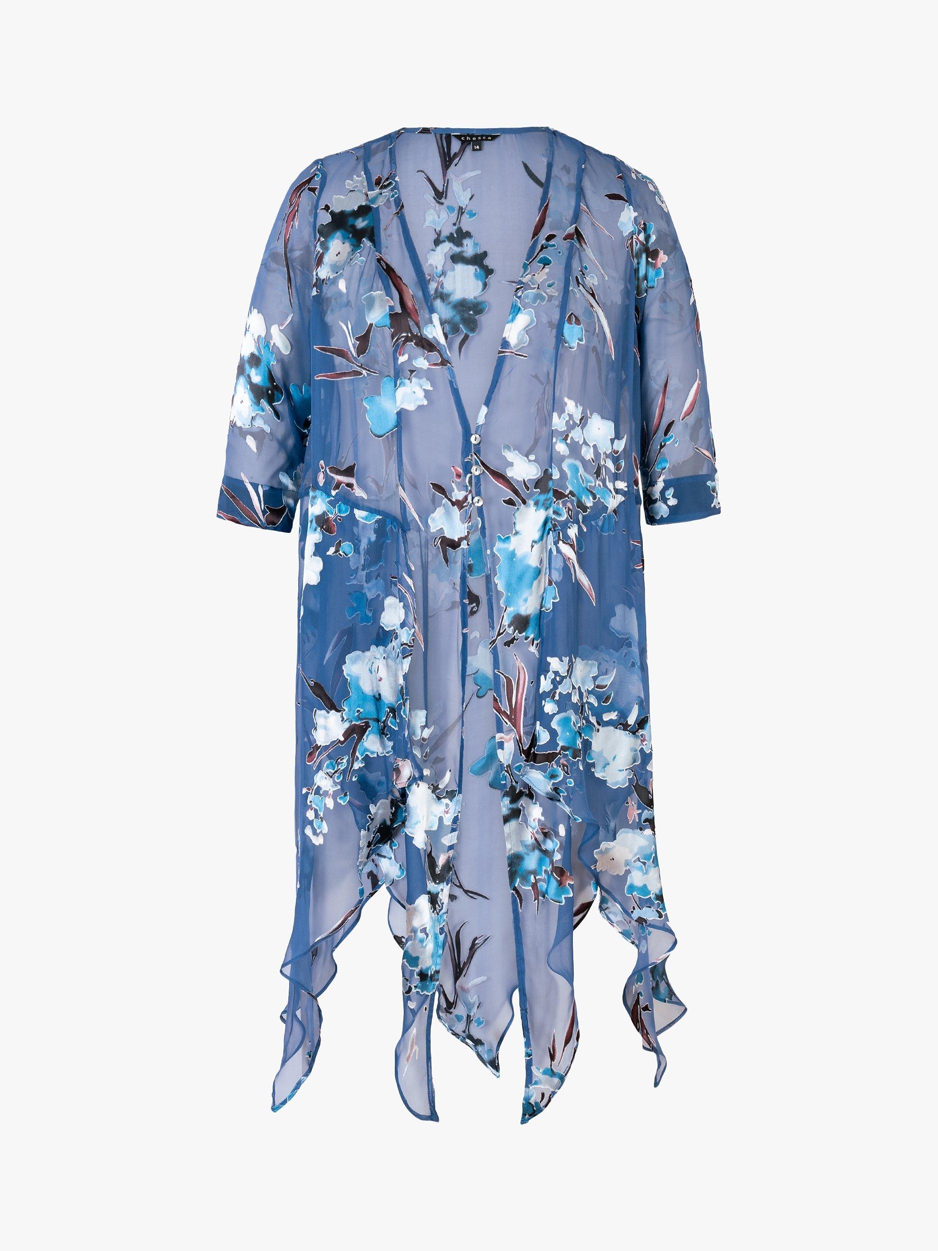 chesca Pixie Floral Silk Blend Chiffon Coat, Bluebird/Multi, 14