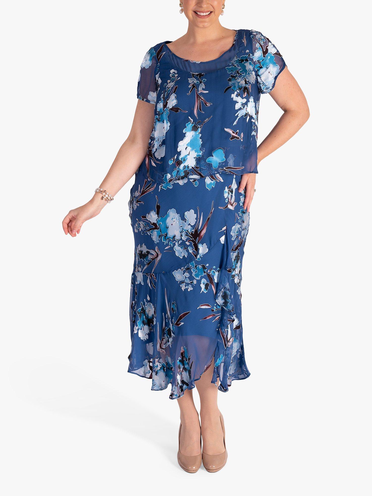 chesca Floral Silk Blend Chiffon Midi Dress Bluebird Multi