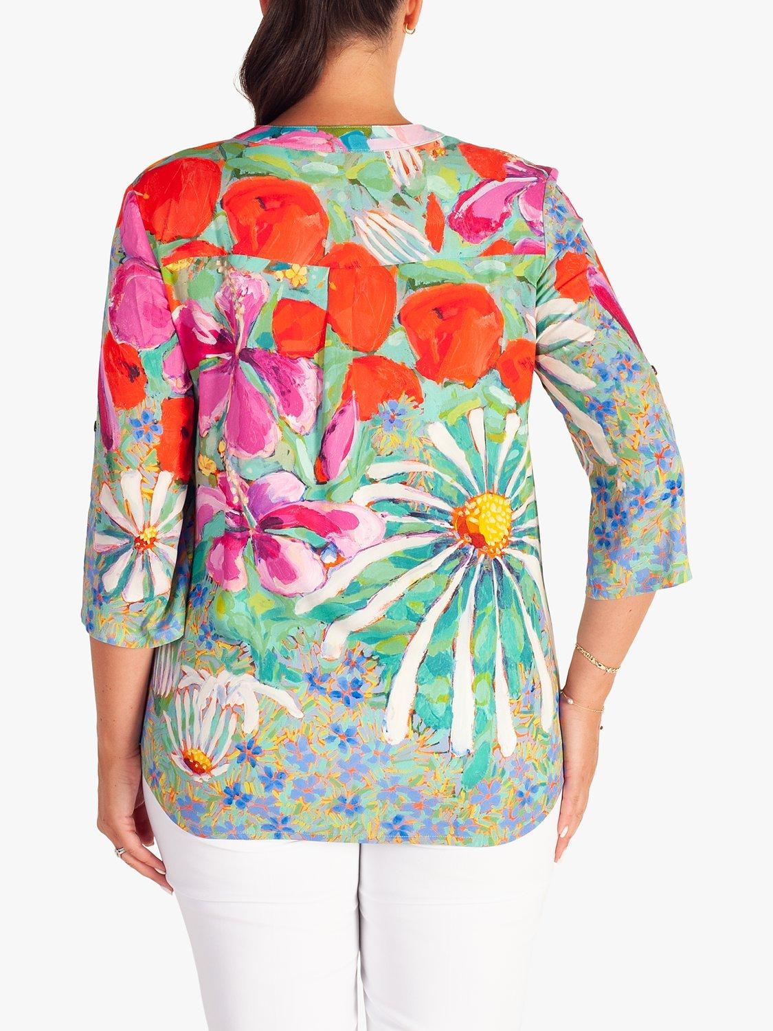 Product image 2 of 5, which shows chesca Tropical Print Floral Blouse, Green/Multi, 14-16