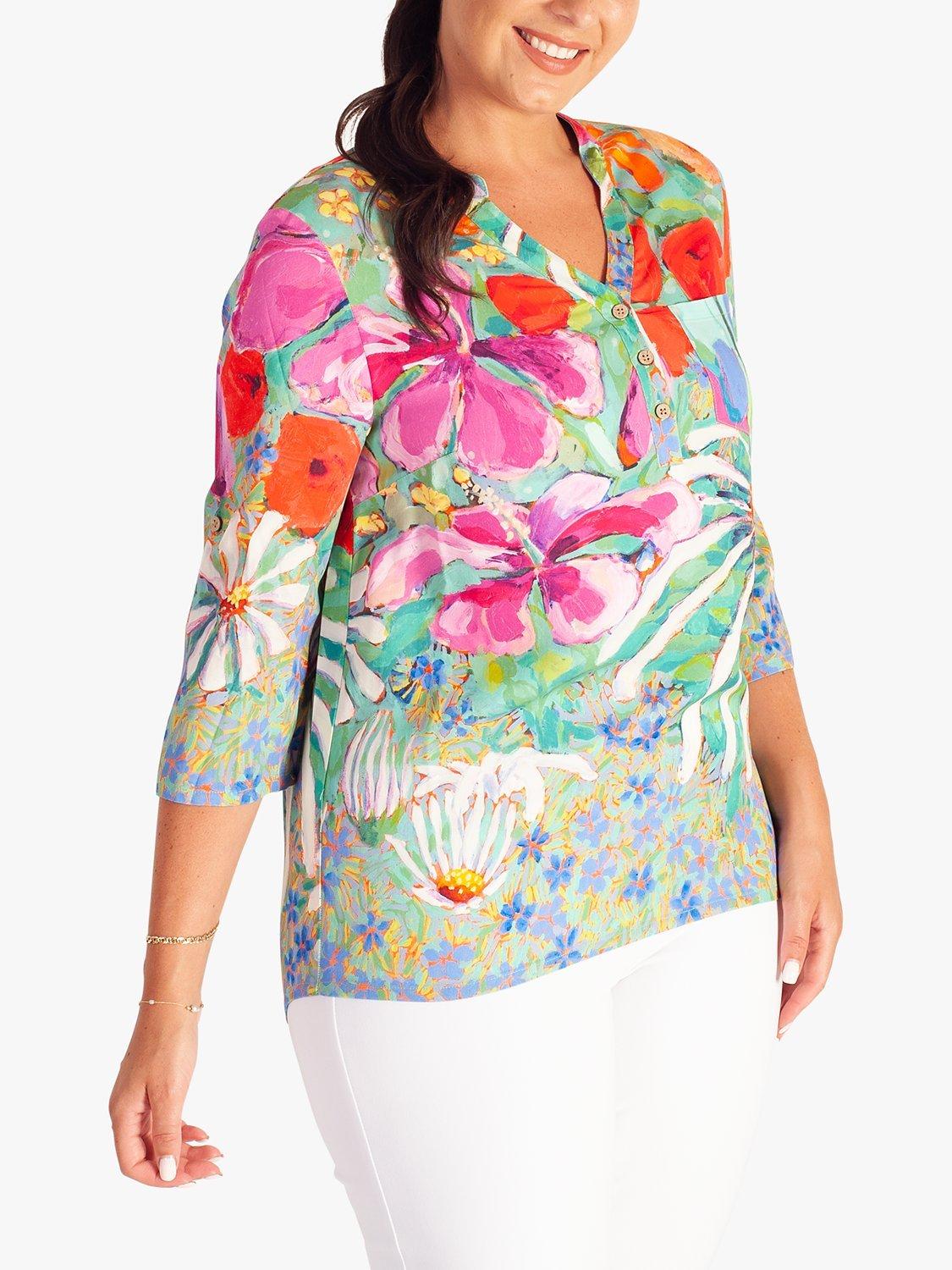 Product image 3 of 5, which shows chesca Tropical Print Floral Blouse, Green/Multi, 14-16