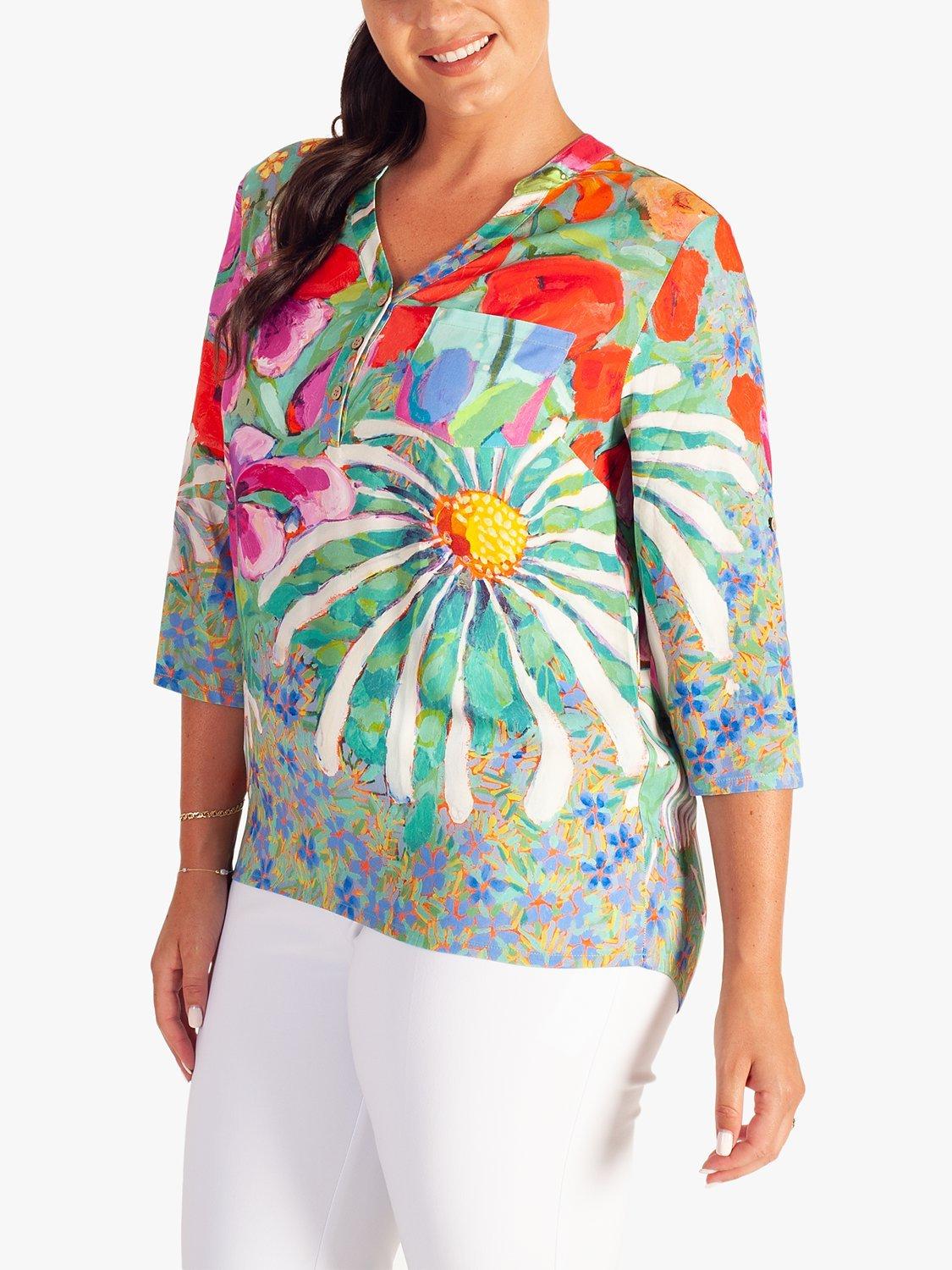 Product image 4 of 5, which shows chesca Tropical Print Floral Blouse, Green/Multi, 14-16