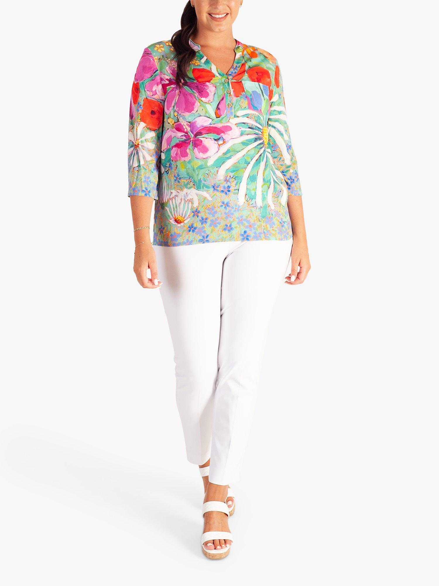 Product image 5 of 5, which shows chesca Tropical Print Floral Blouse, Green/Multi, 14-16