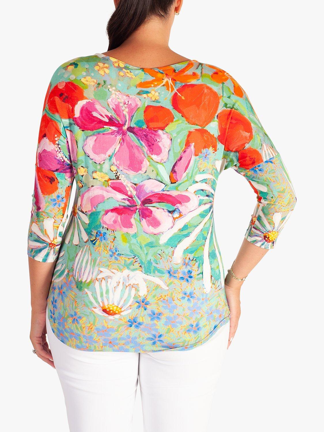 Product image 2 of 6, which shows chesca Tropical Print Floral Jersey Top, Green/Multi, 10-12