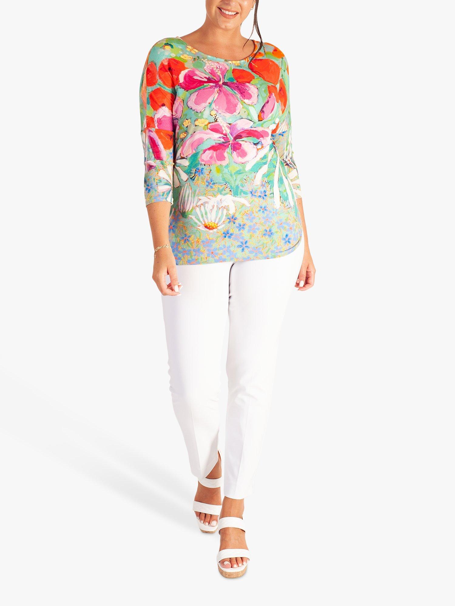 Product image 5 of 6, which shows chesca Tropical Print Floral Jersey Top, Green/Multi, 10-12