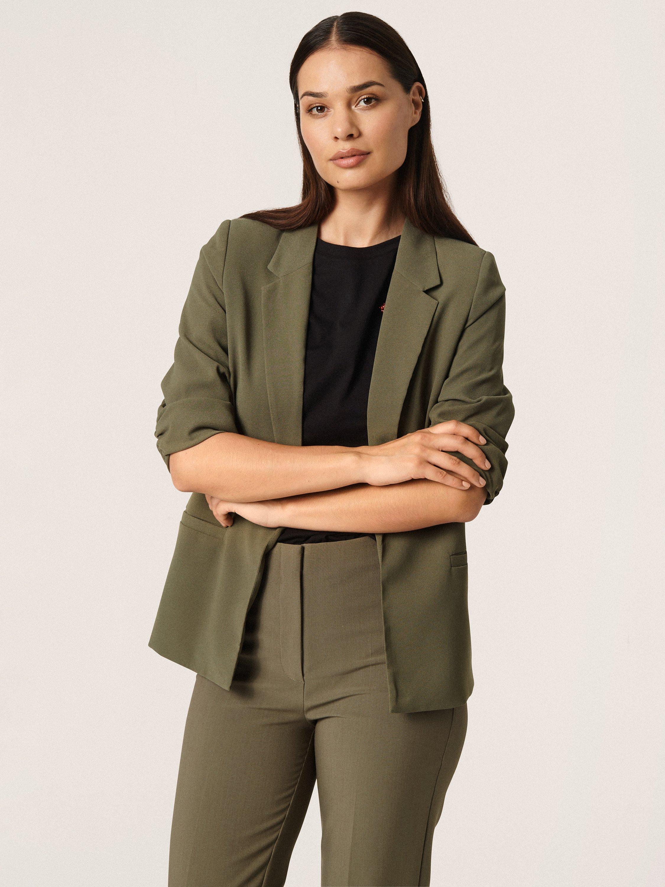 Soaked In Luxury Shirley 3/4 Sleeve Blazer, Tea Leaf
