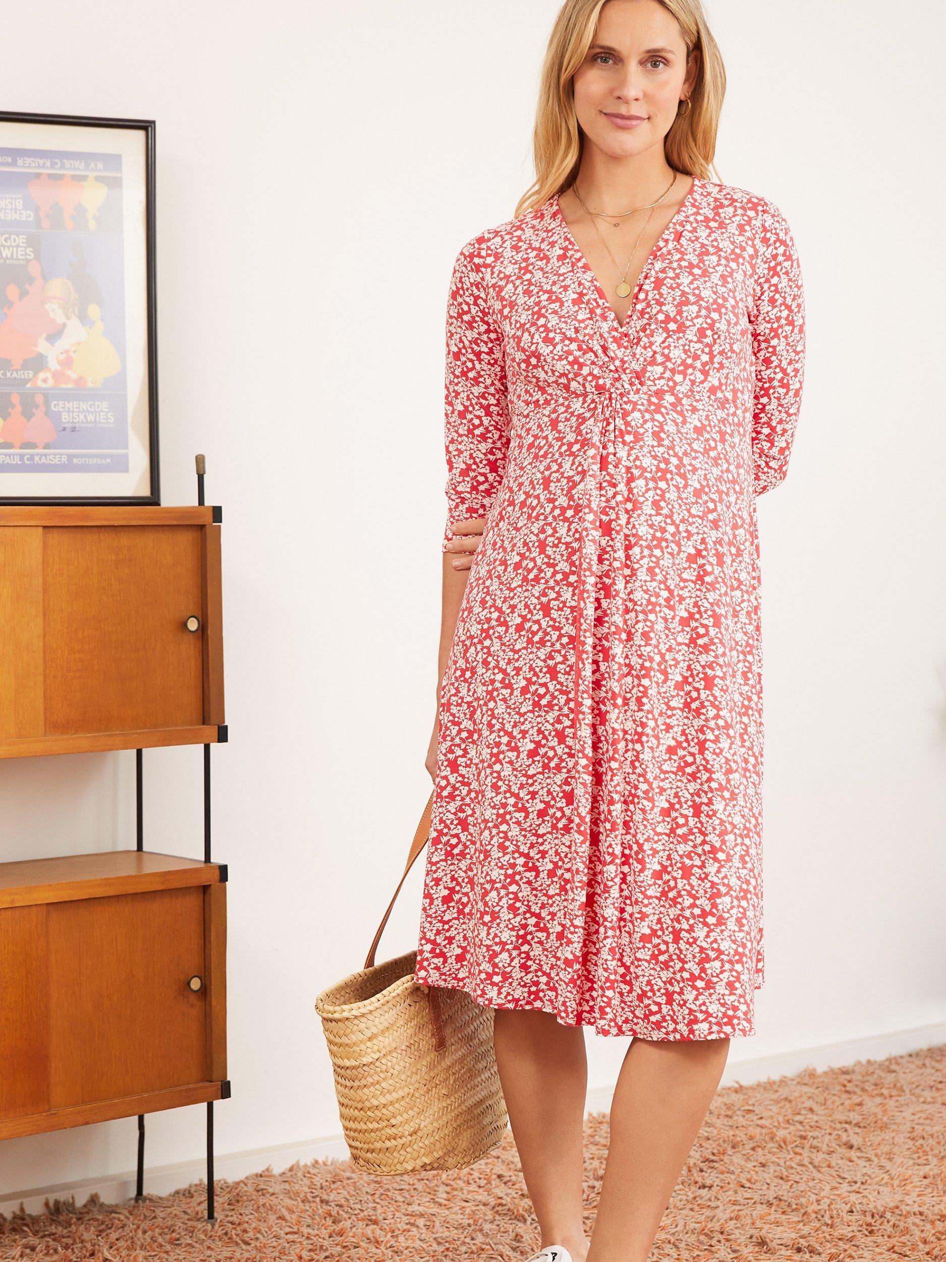 Product image 2 of 5, which shows Isabella Oliver Mia Maternity Dress, Red/White, 10