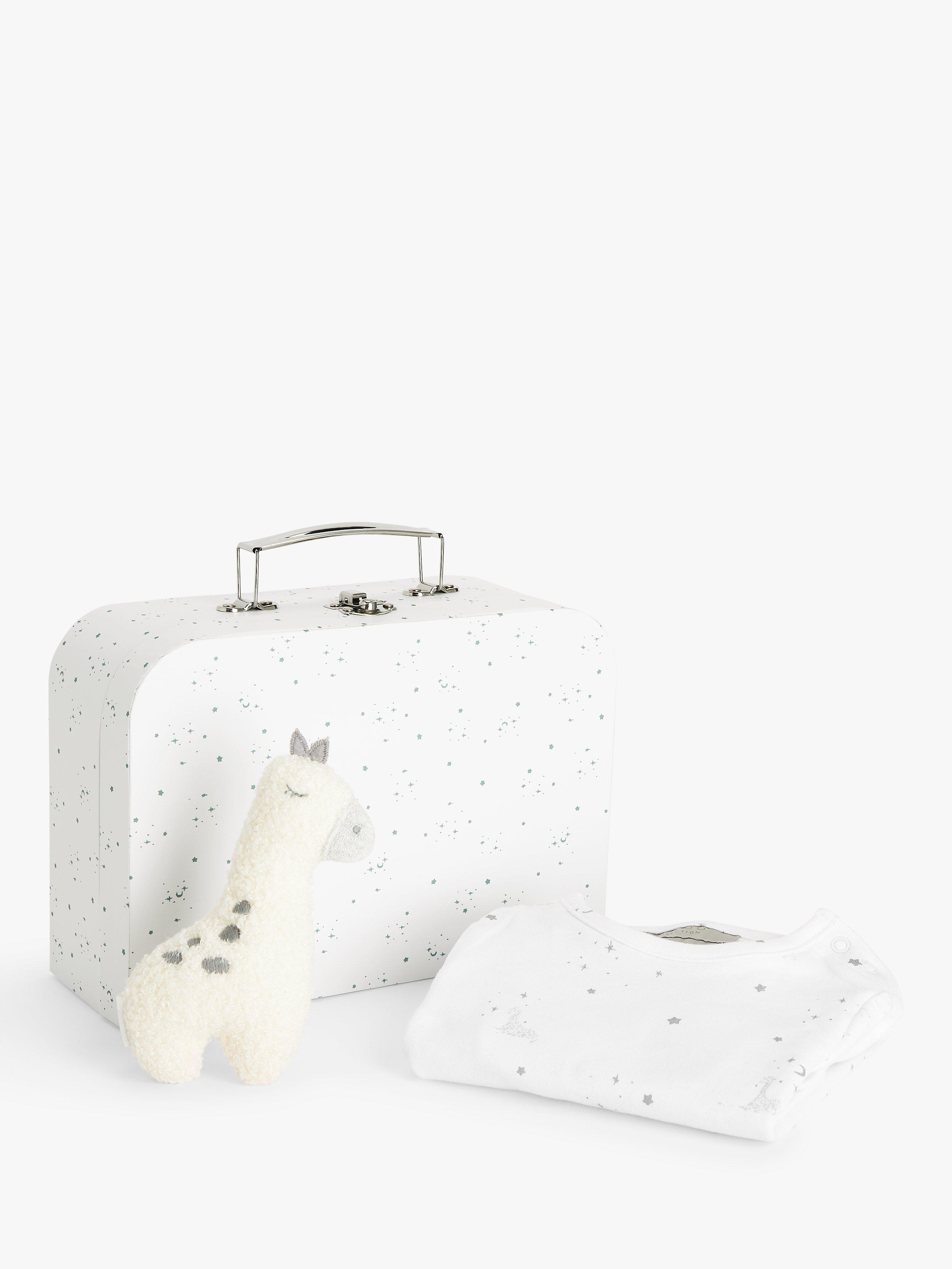 John Lewis Heirloom Collection Baby Organic Cotton Giraffe Print Sleepsuit Soft Toy and Gift Box Set