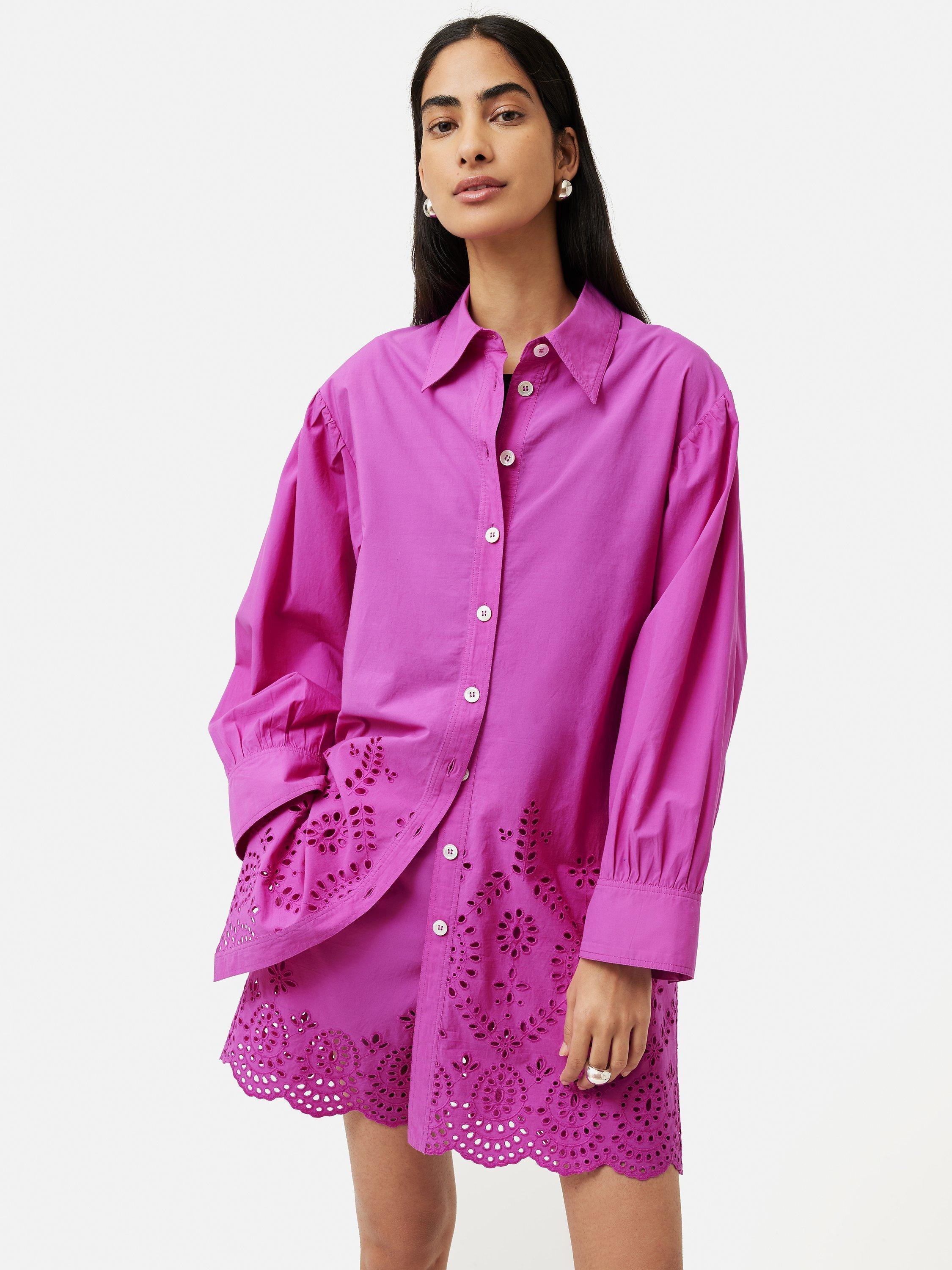 Jigsaw Broderie Anglaise Beach Shorts, Pink Orchid