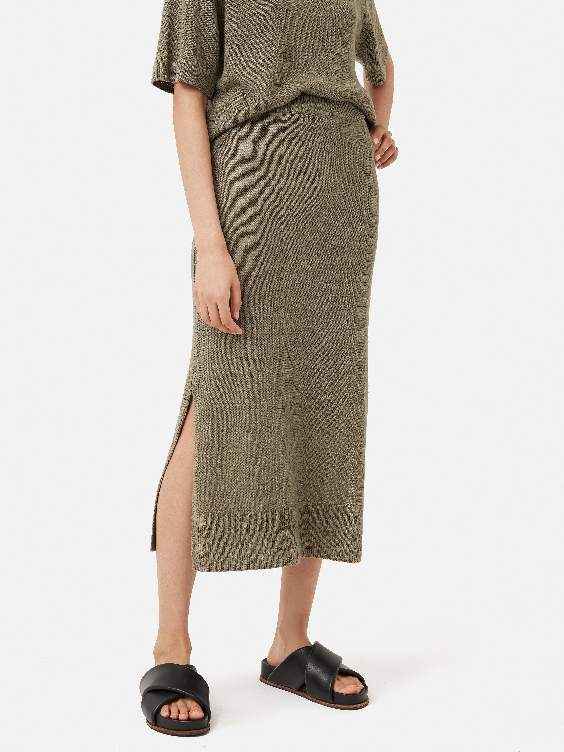 Jigsaw Linen Knitted Midi Skirt, Khaki