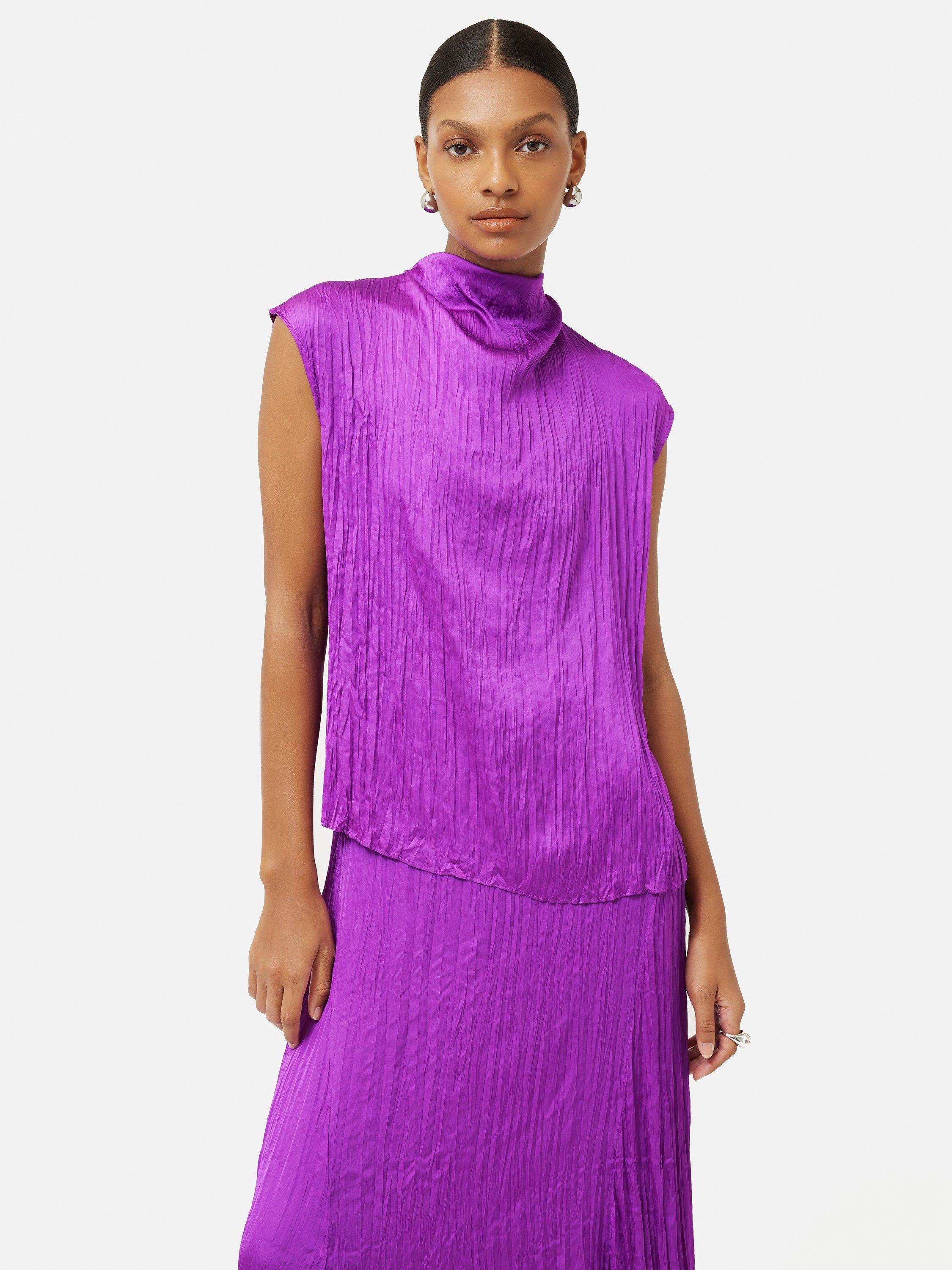Jigsaw Satin Crinkle Midi Skirt, Brown, Purple