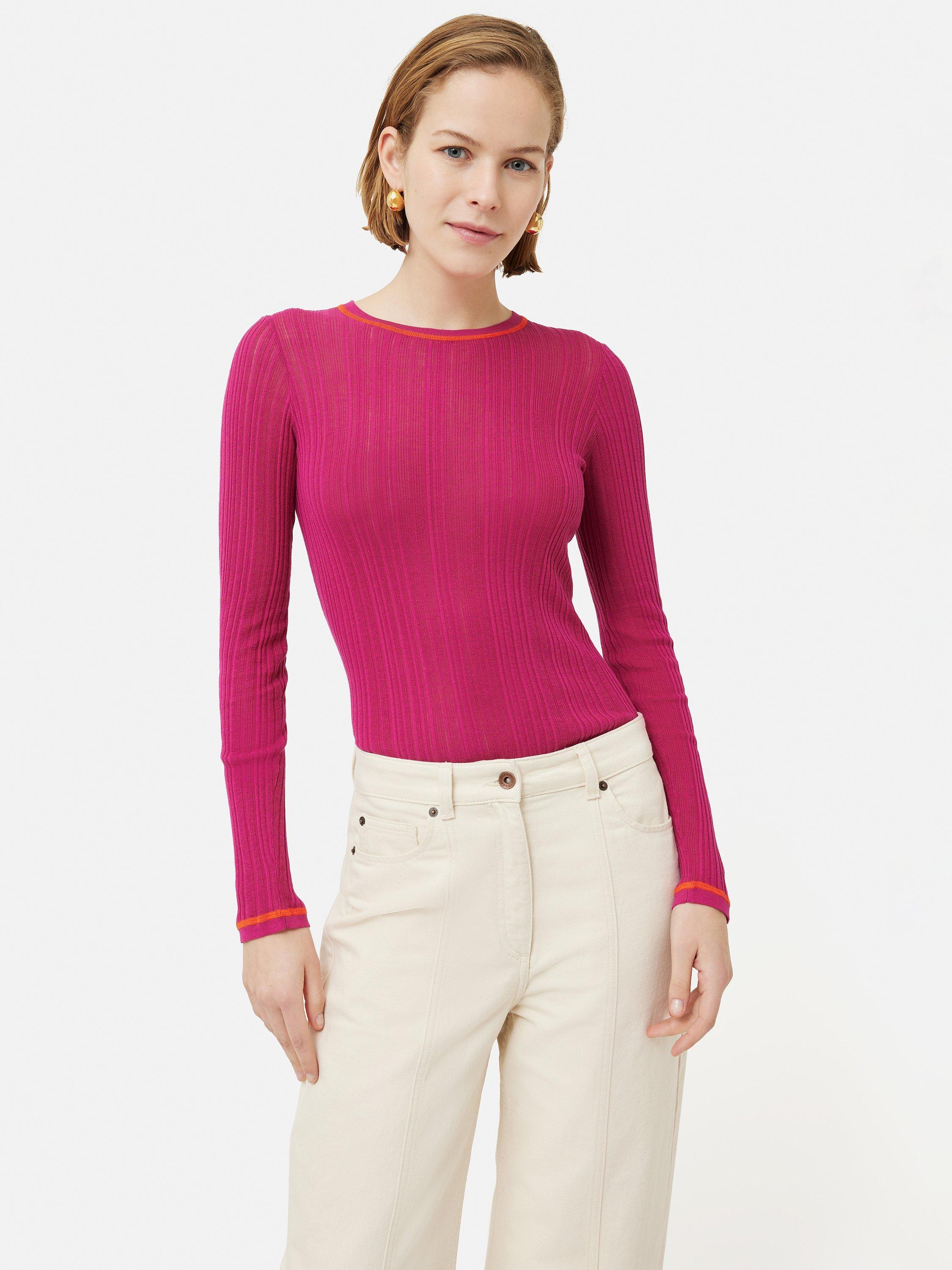 Jigsaw Silk Cotton Rib Crew Jumper, Pink
