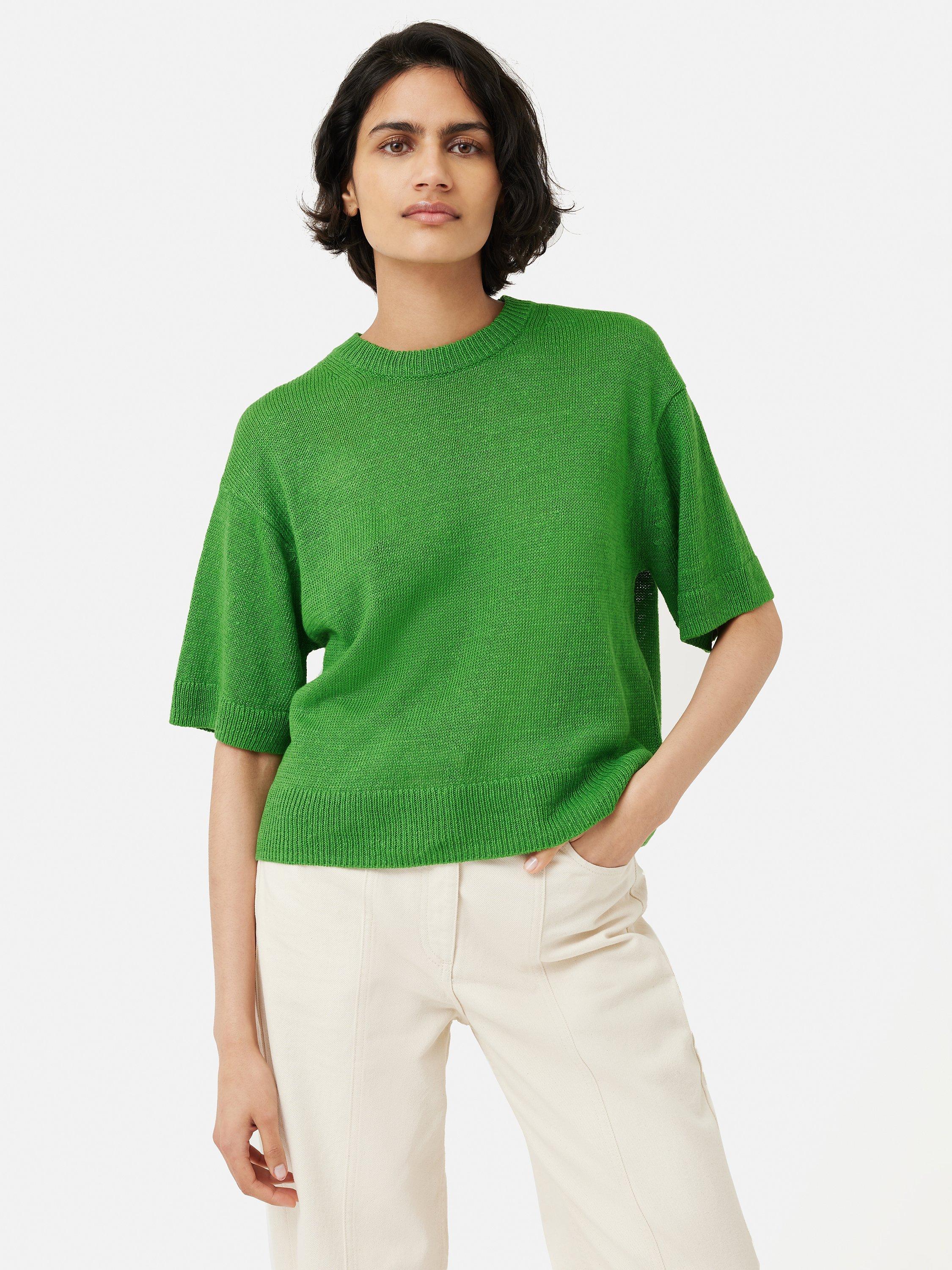 Jigsaw Linen Slub Knitted T-Shirt, Green
