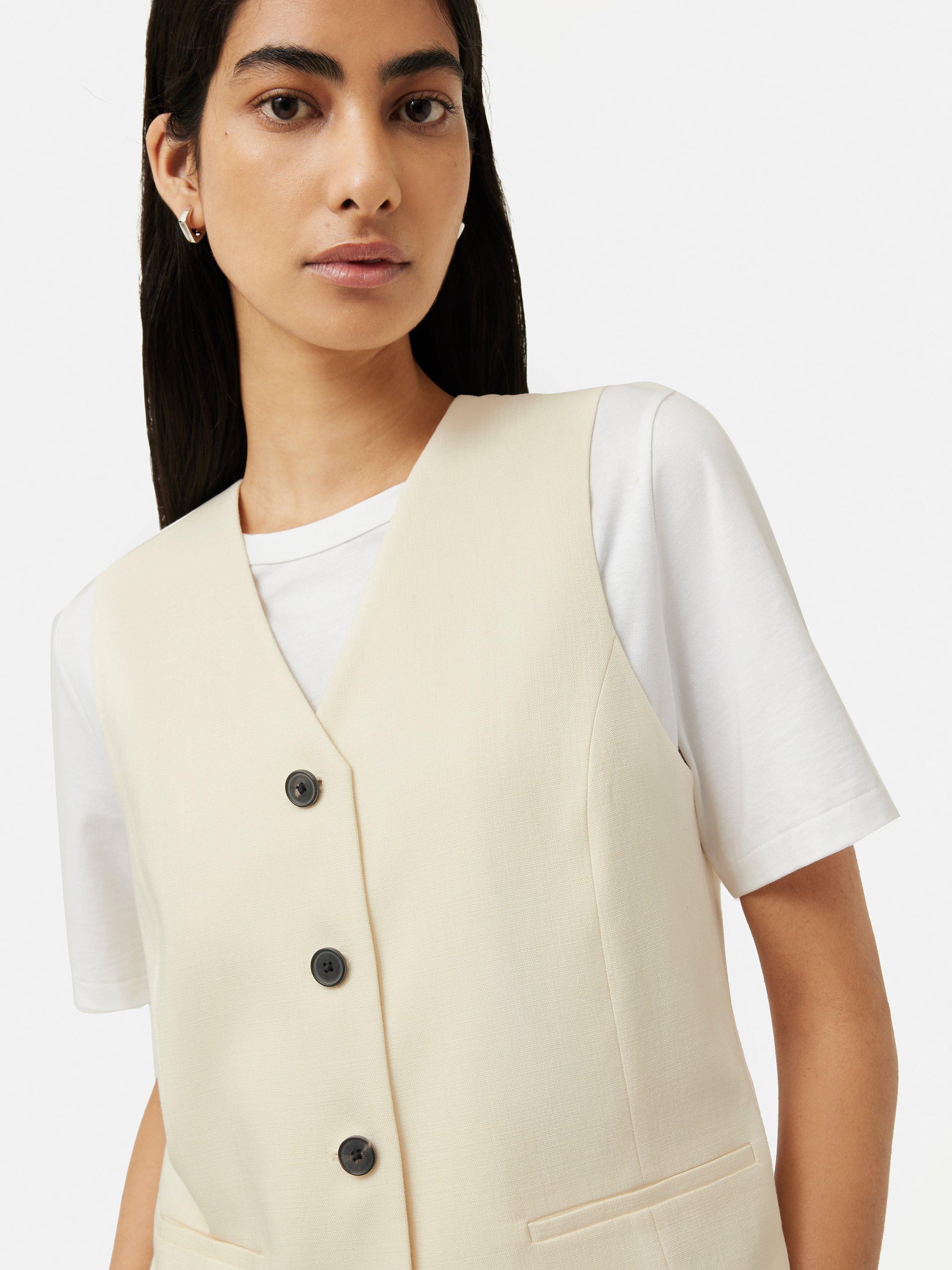 Jigsaw Hopsack Tailored Waistcoat, Cream